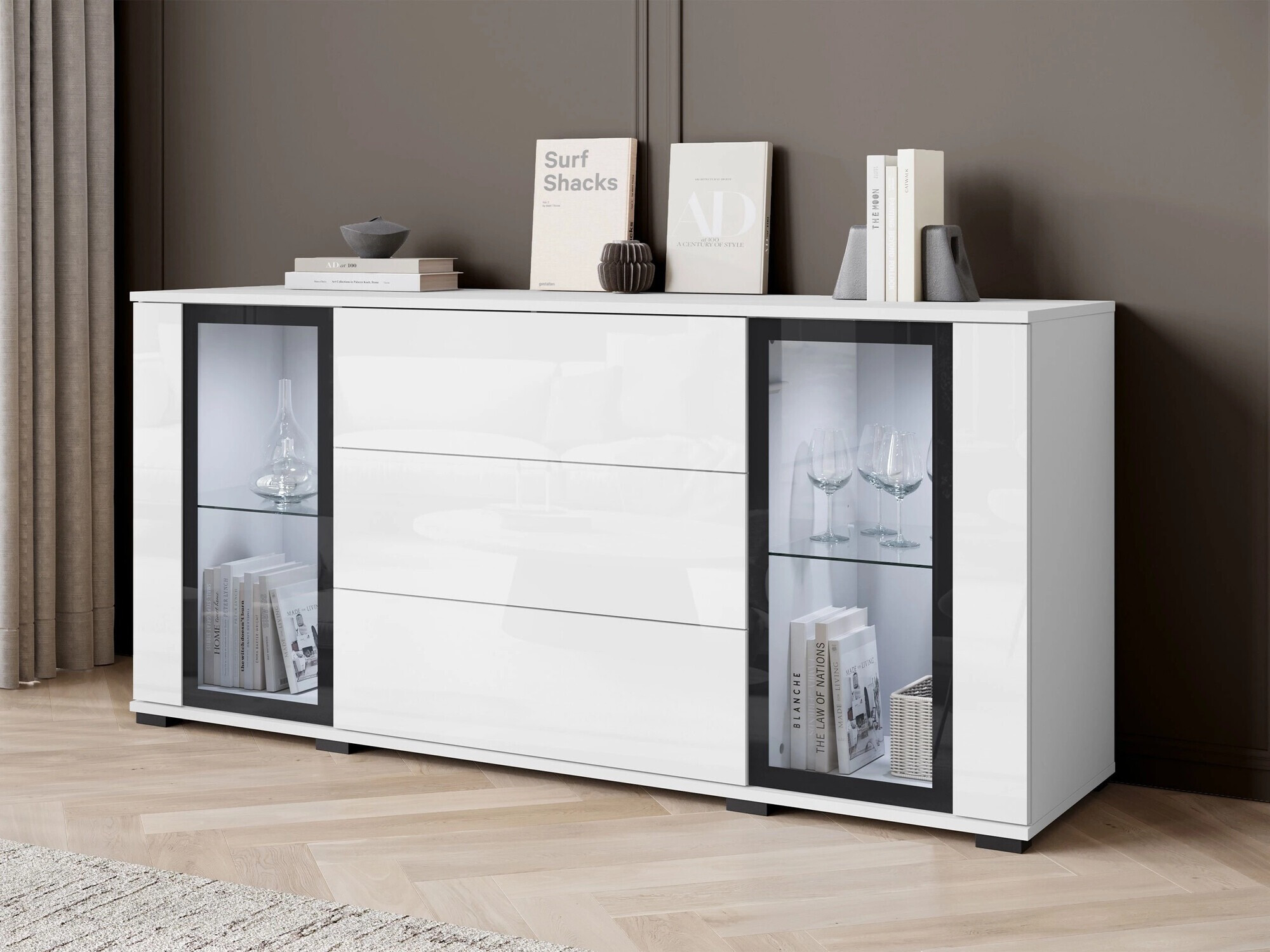 Ladekast Torcame 101 (Wit + Glanzend wit)