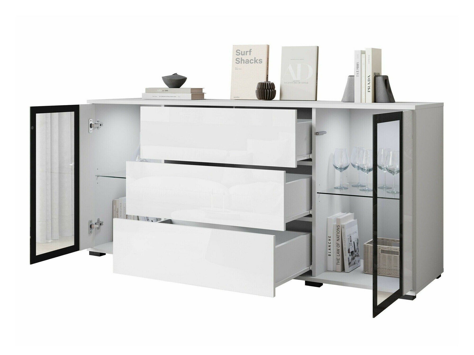 Ladekast Torcame 101 (Wit + Glanzend wit)