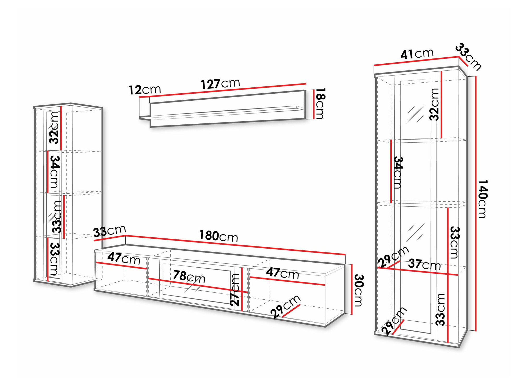 Woonkamerset Torcame 103 (Wit + Glanzend wit)