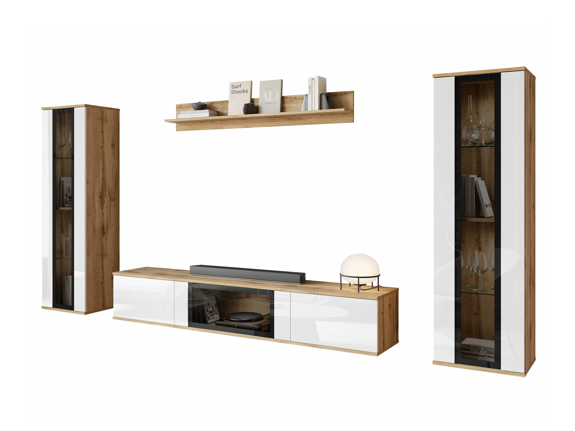 Woonkamerset Torcame 103 (Wotan eik + Glanzend wit)