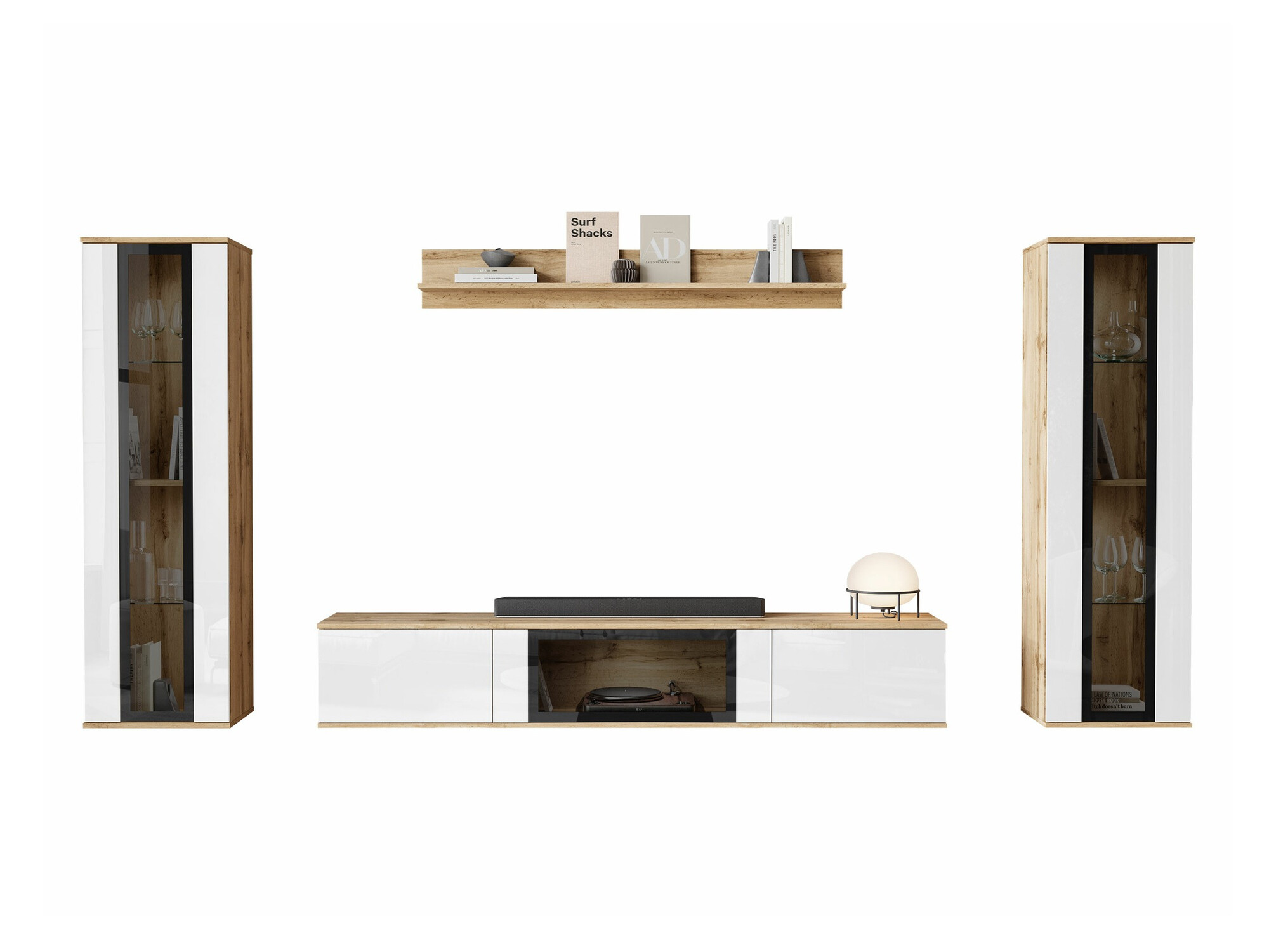 Woonkamerset Torcame 103 (Wotan eik + Glanzend wit)