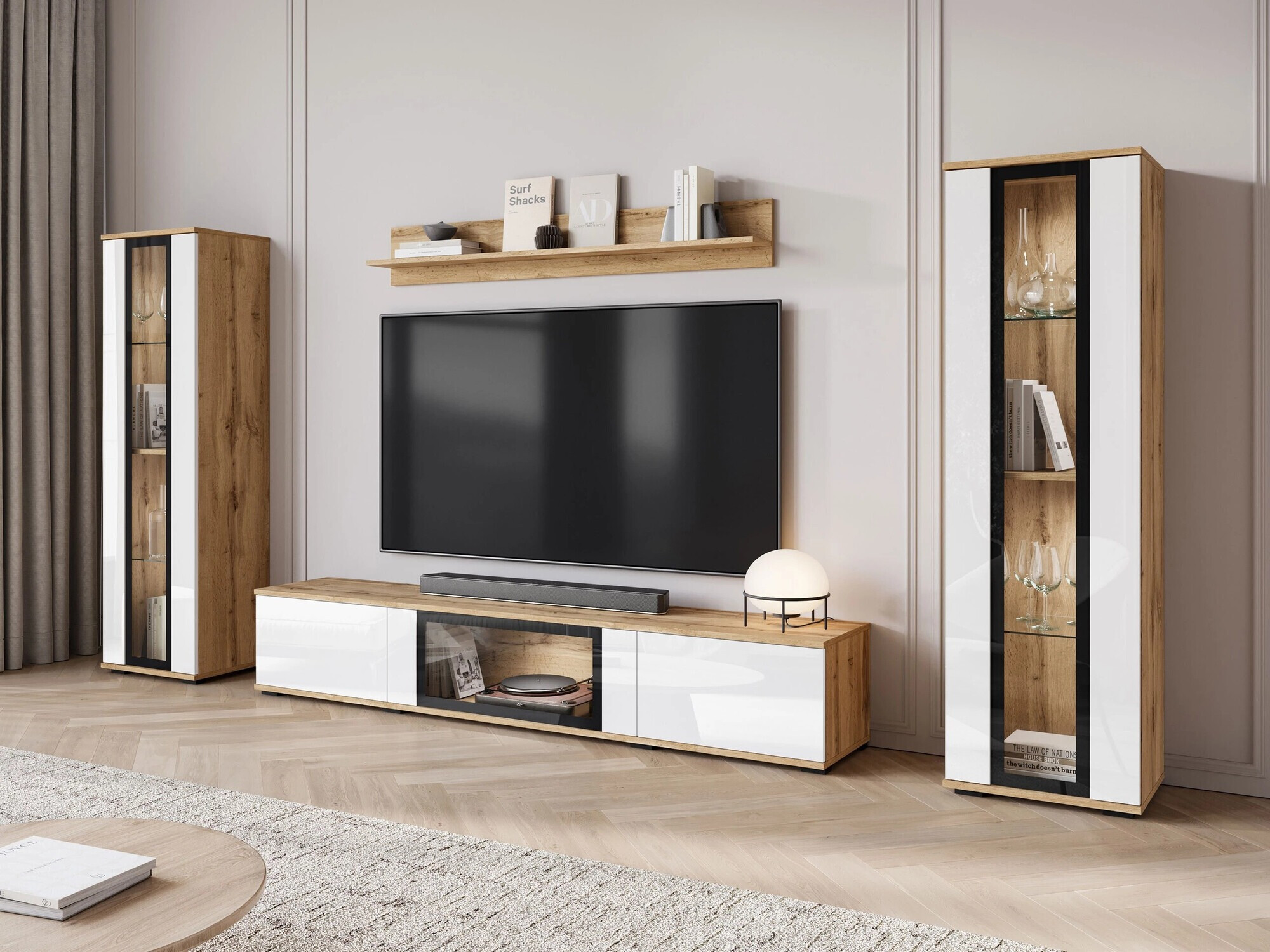 Woonkamerset Torcame 103 (Wotan eik + Glanzend wit)