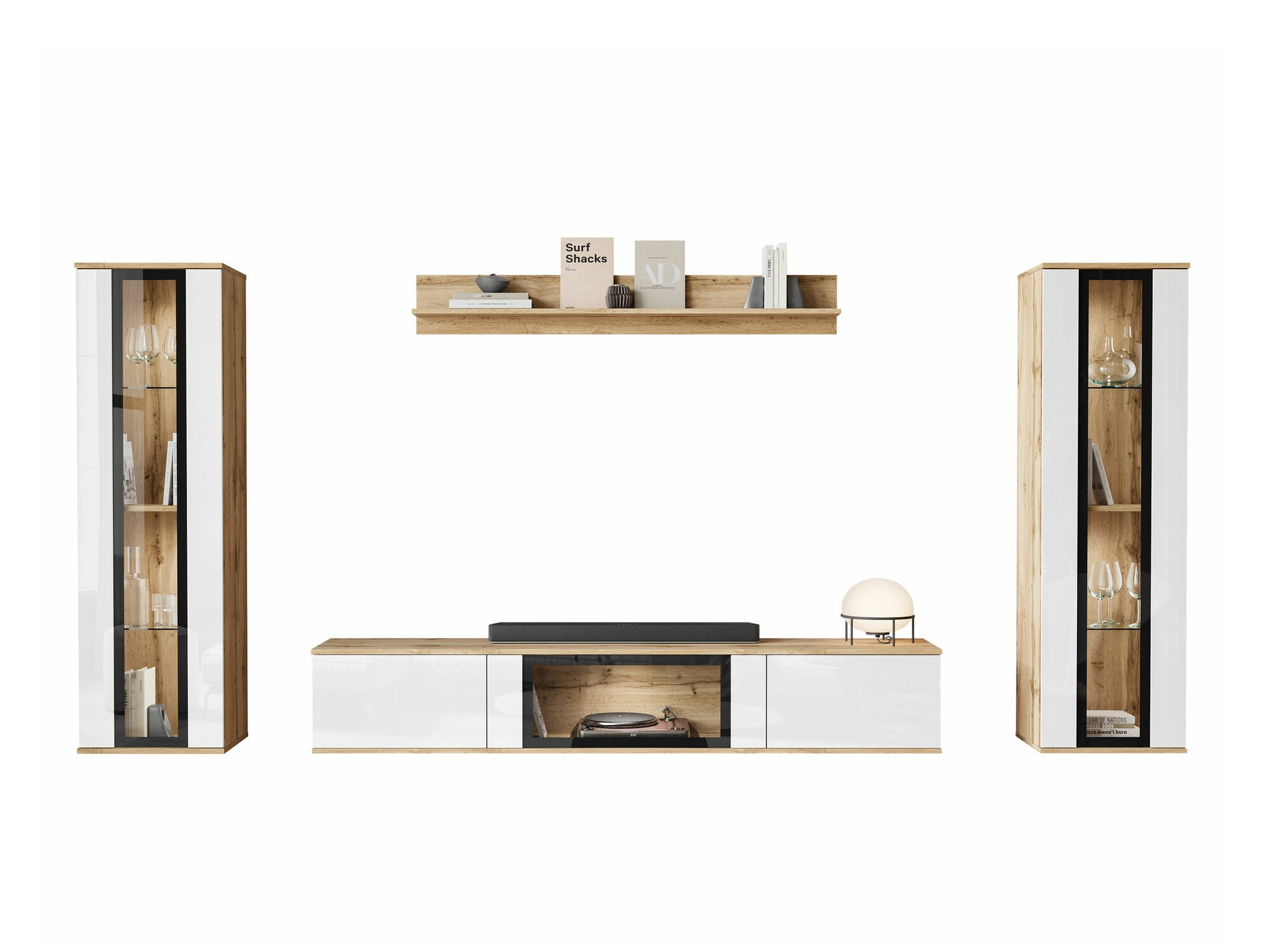 Woonkamerset Torcame 103 (Wotan eik + Glanzend wit)