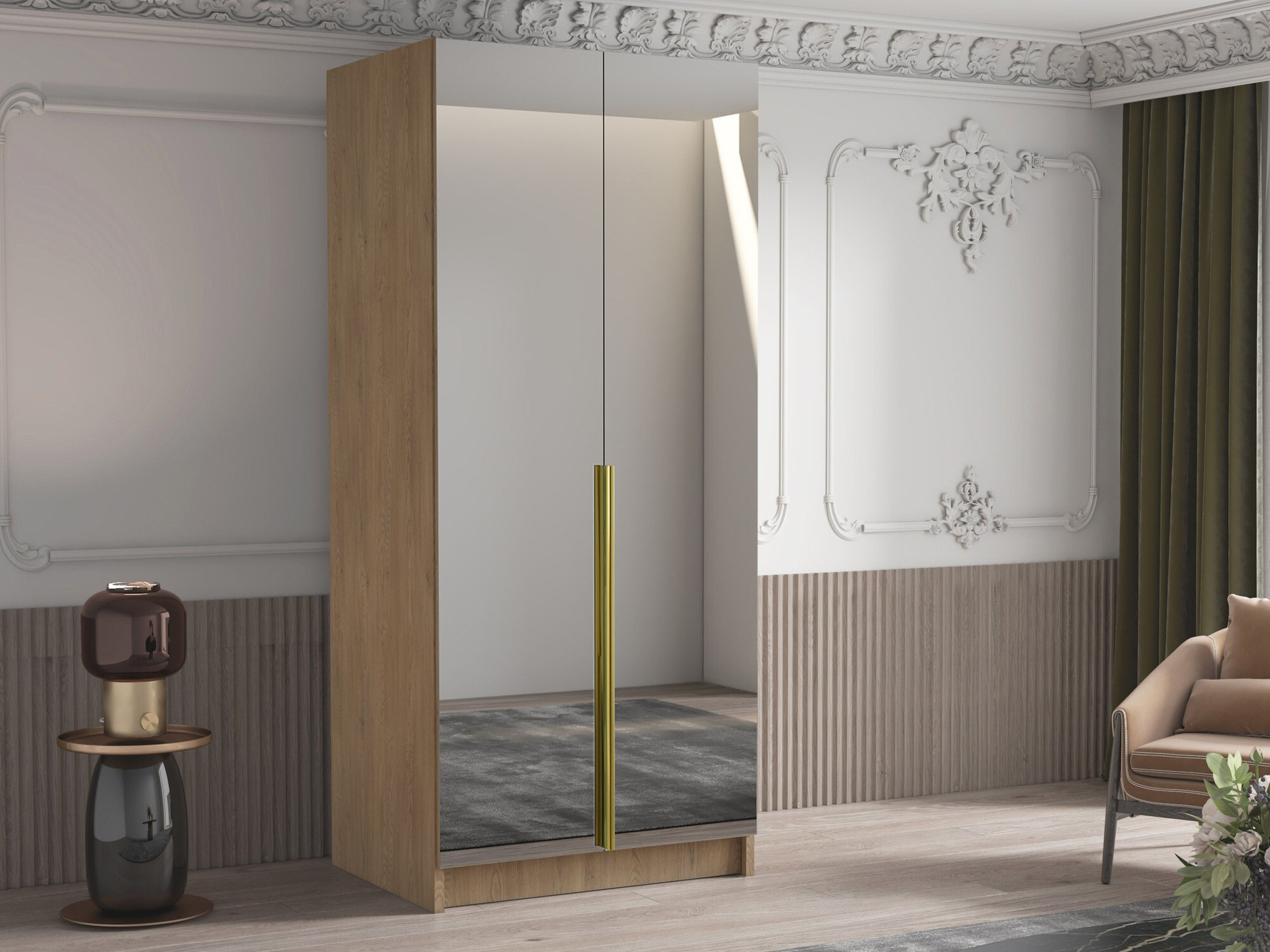 Kledingkast Closico 193 (Licht hout + Gouden)