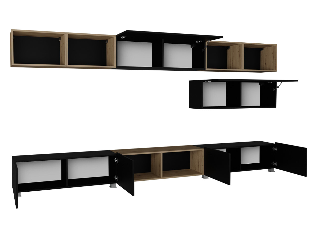 Woonkamerset Tivdalu 146 (Zwart + Glanzend zwart + Artisan eiken)