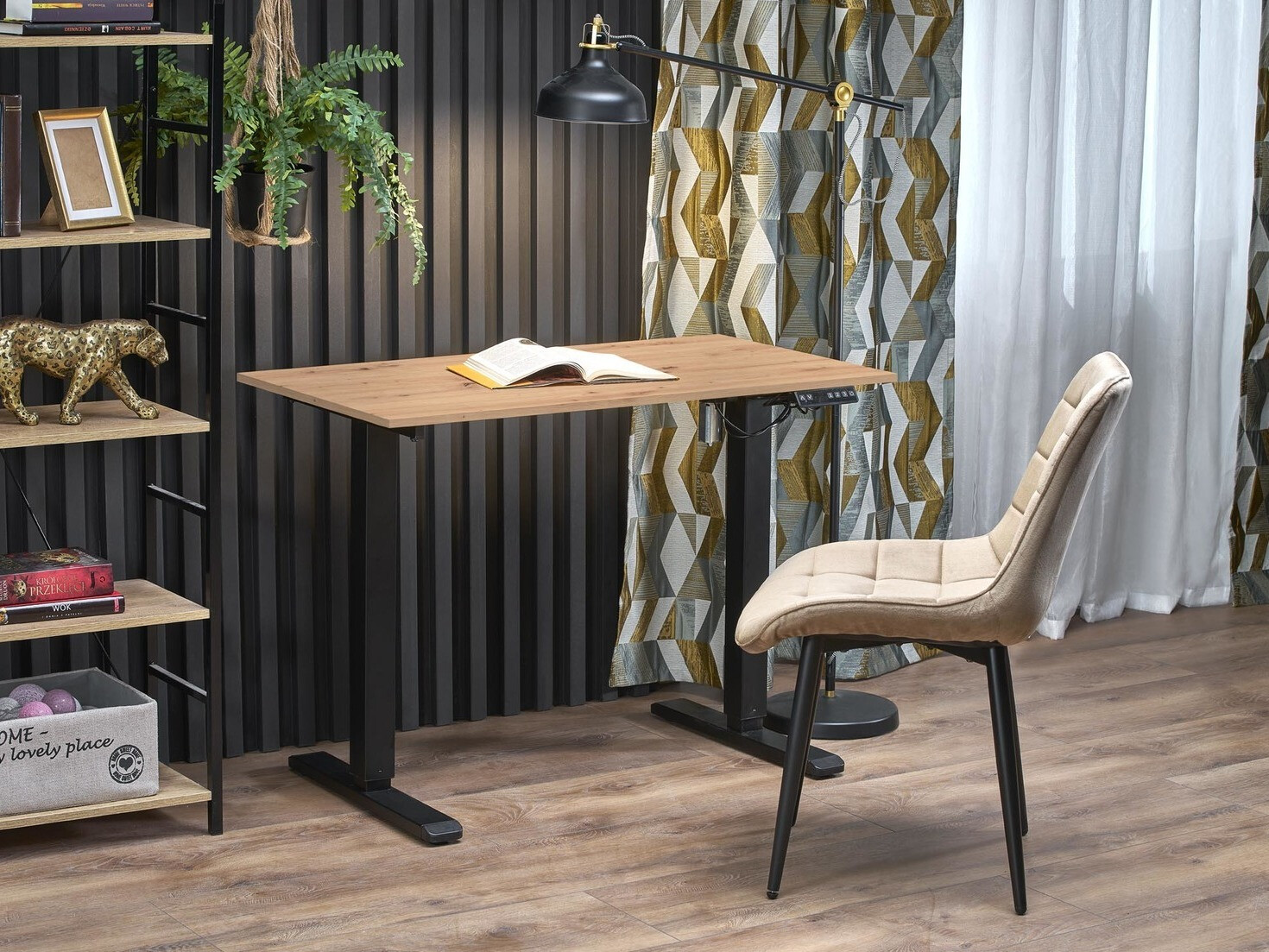 In hoogte verstelbaar bureau Houston 1704 (Artisan eiken + Zwart)