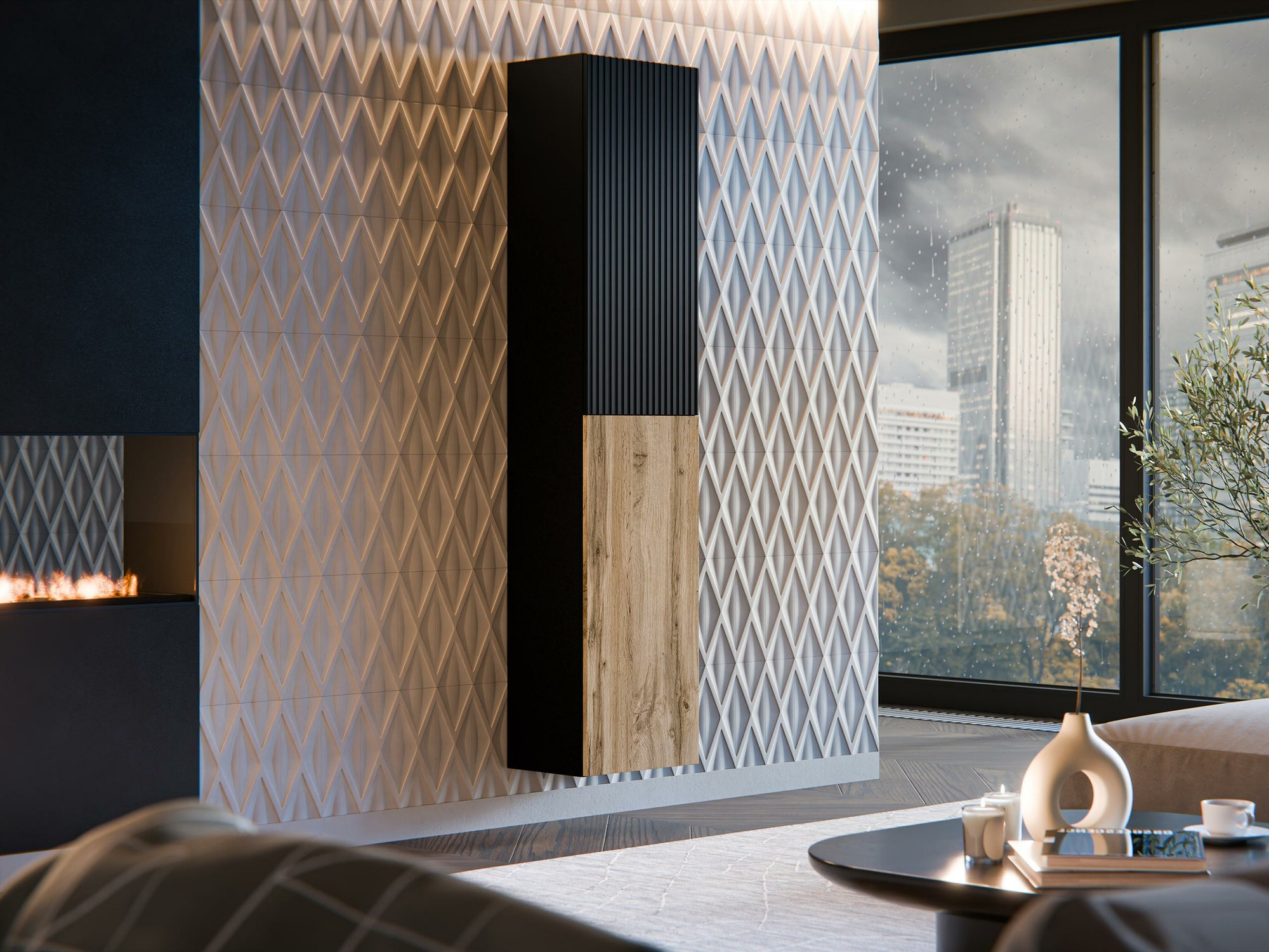 Wandplank Calveru 100 (Zwart + Wotan eik)