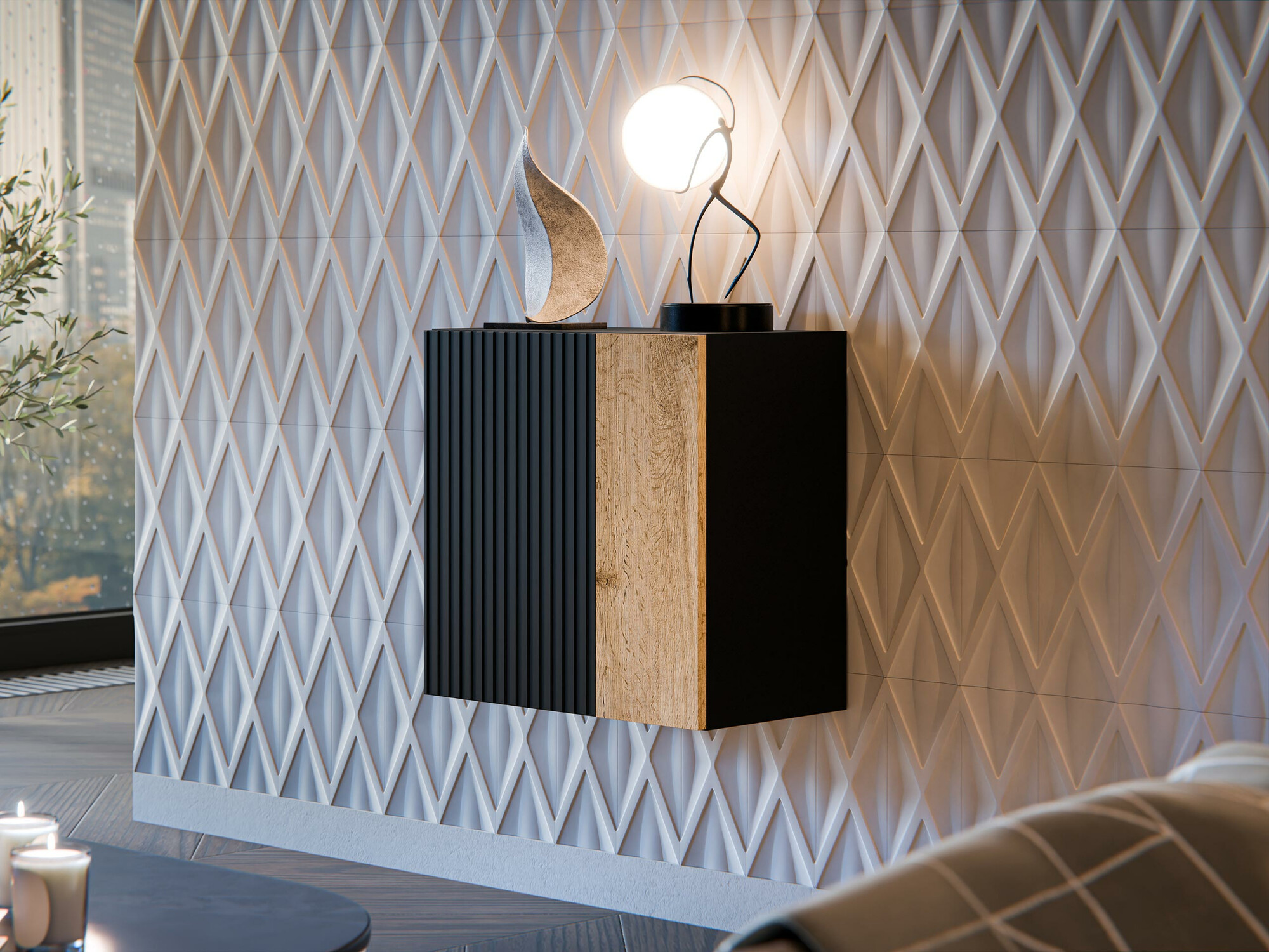 Wandkast Species I (Zwart + Wotan eik)