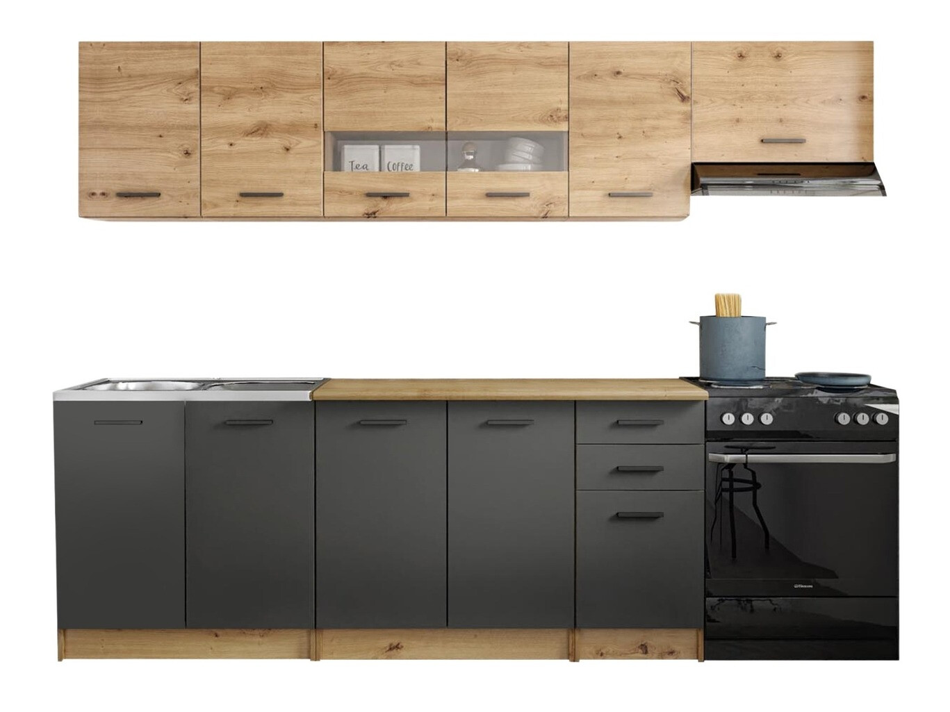 Keukenset Houston 1182 (Artisan eiken + Mat grijs + Wotan eik)