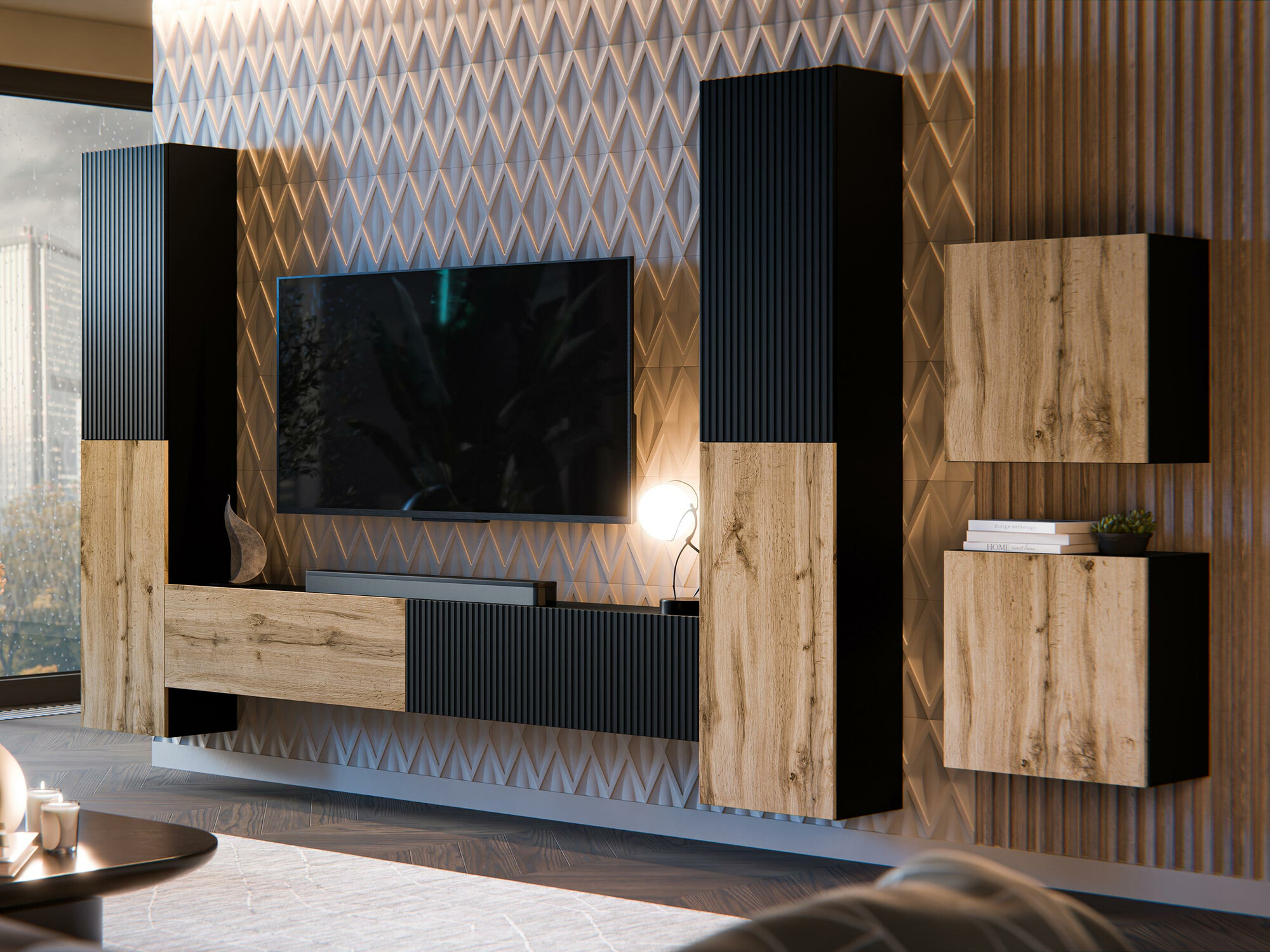 Woonkamerset Species V (Zwart + Wotan eik)