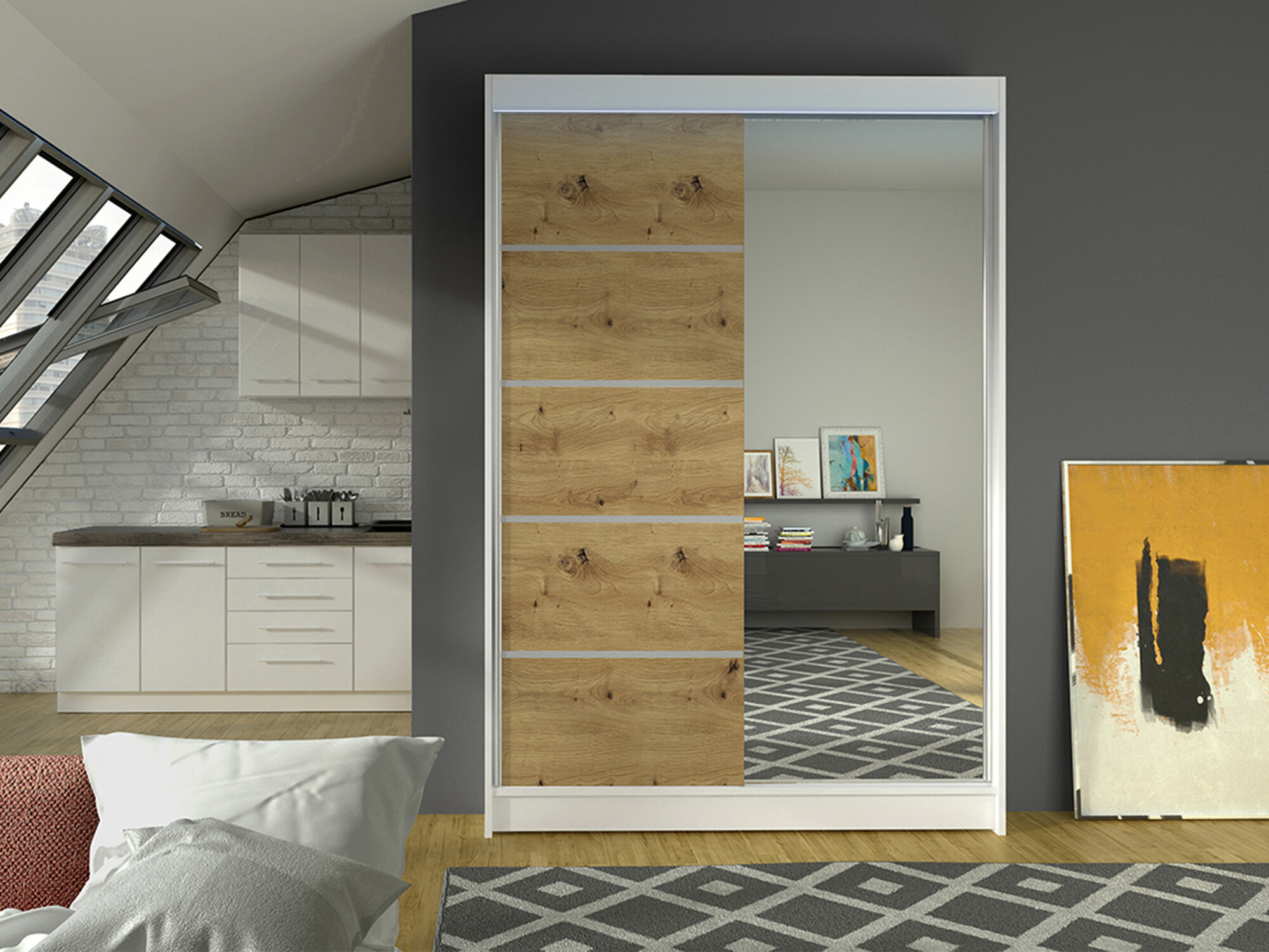 Kledingkast Closico 149 (Wit + Artisan eiken)