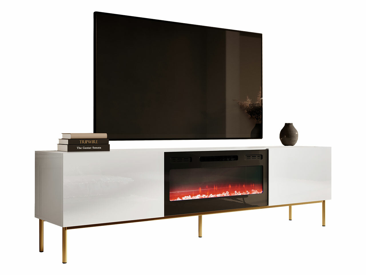 TV-meubel Charlotte 163 (Wit + Glanzend wit + Gouden)