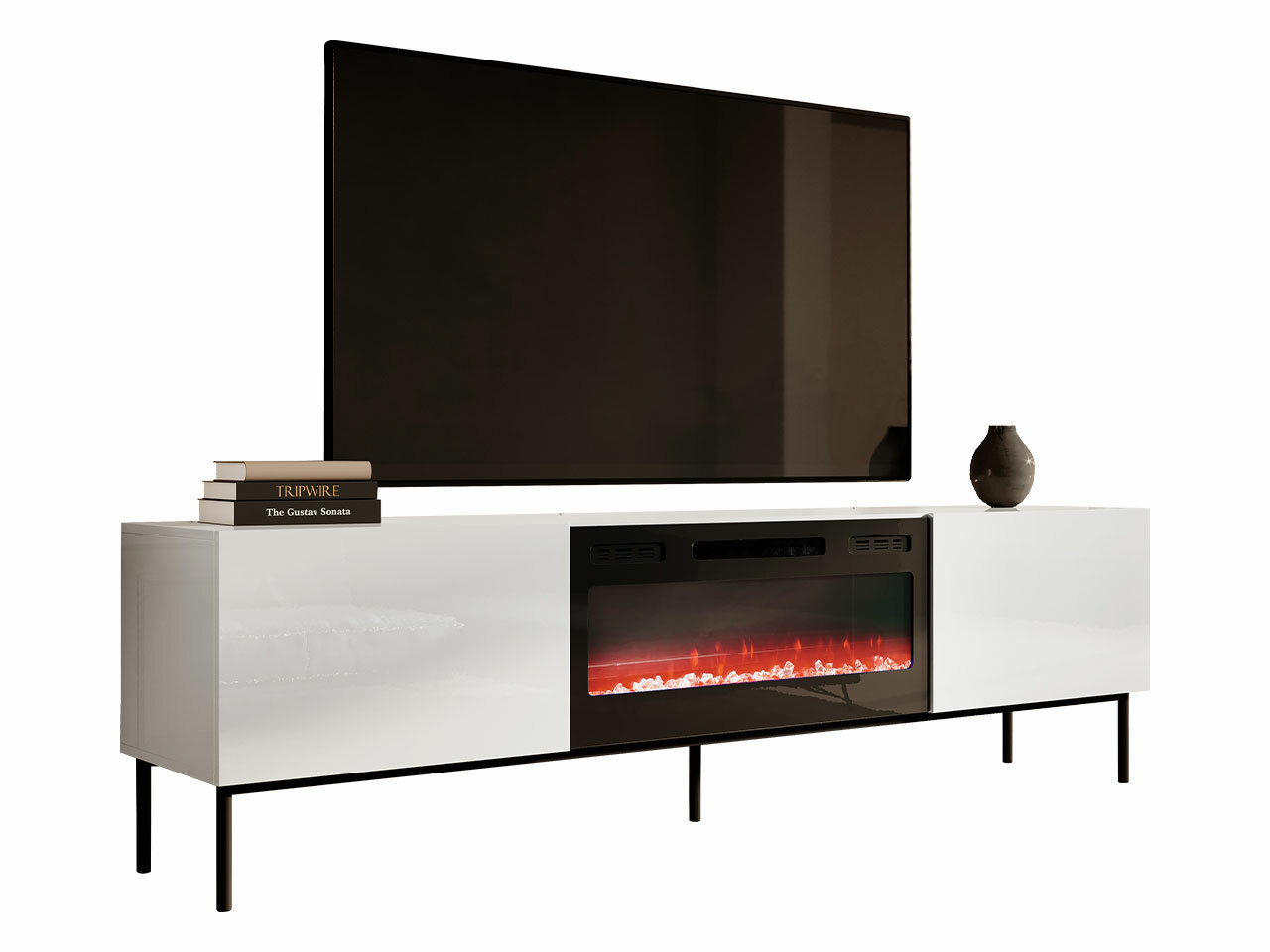 TV-meubel Charlotte 163 (Wit + Glanzend wit + Zwart)