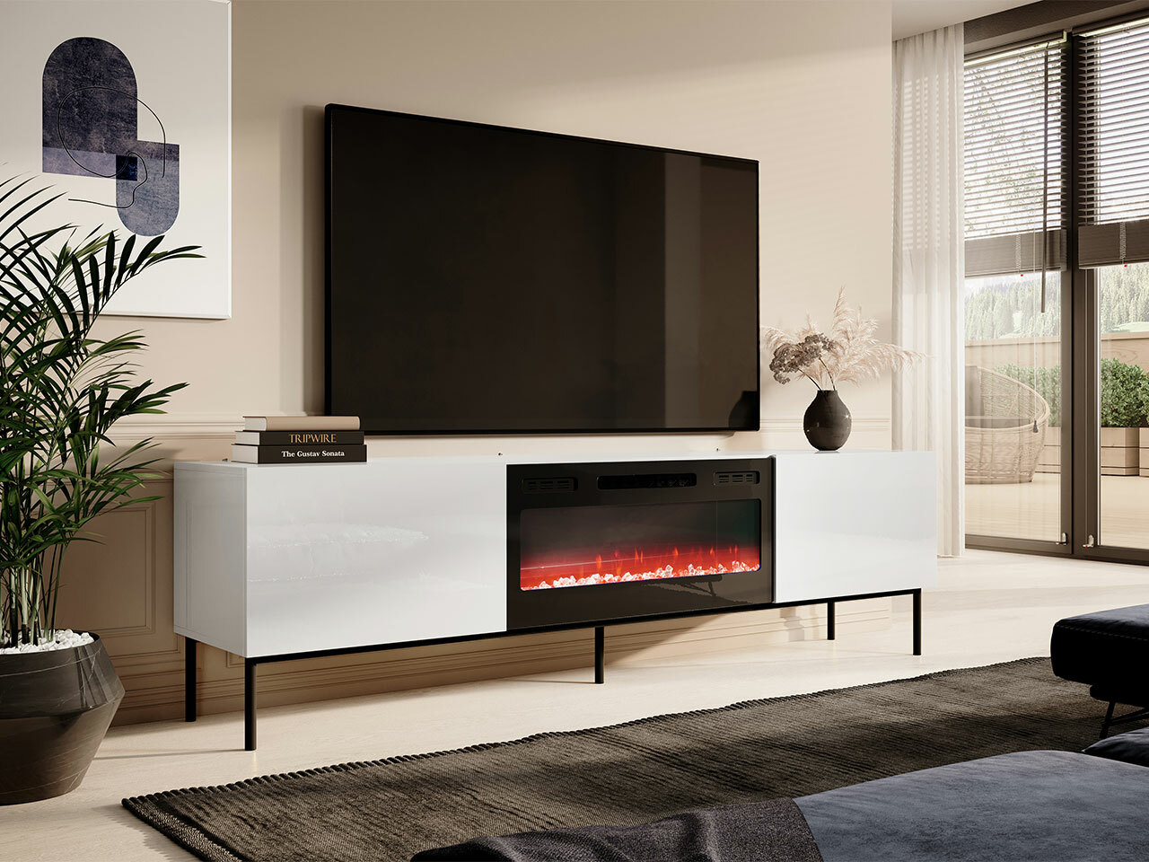 TV-meubel Charlotte 163 (Wit + Glanzend wit + Zwart)