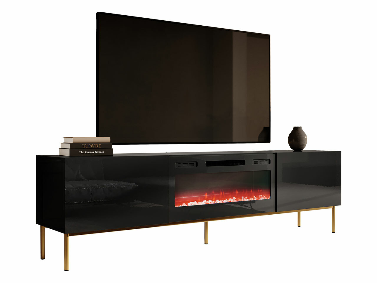TV-meubel Charlotte 163 (Zwart + Glanzend zwart + Gouden)