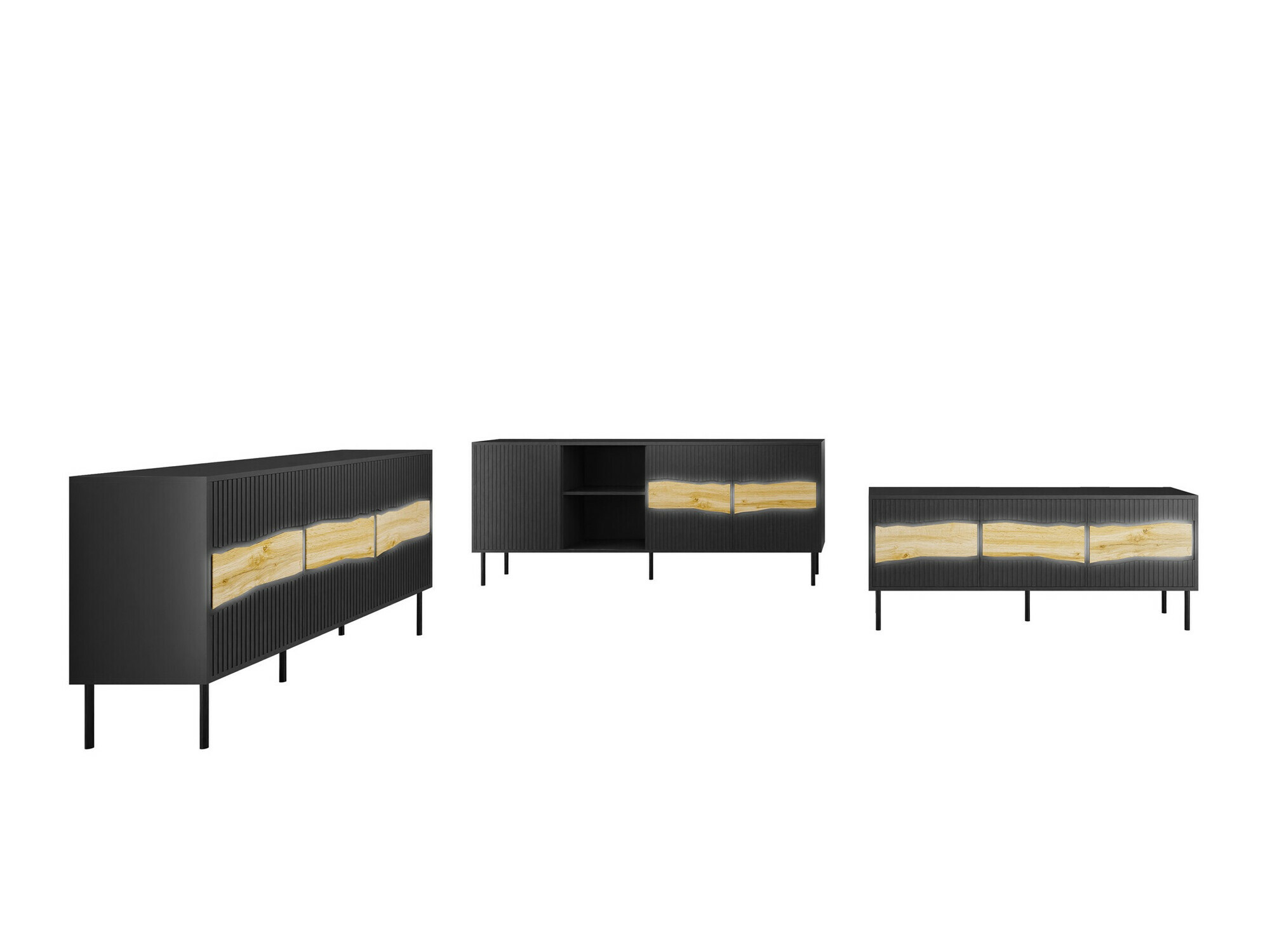 Woonkamerset Monevare 105 (Zwart + Wotan eik)