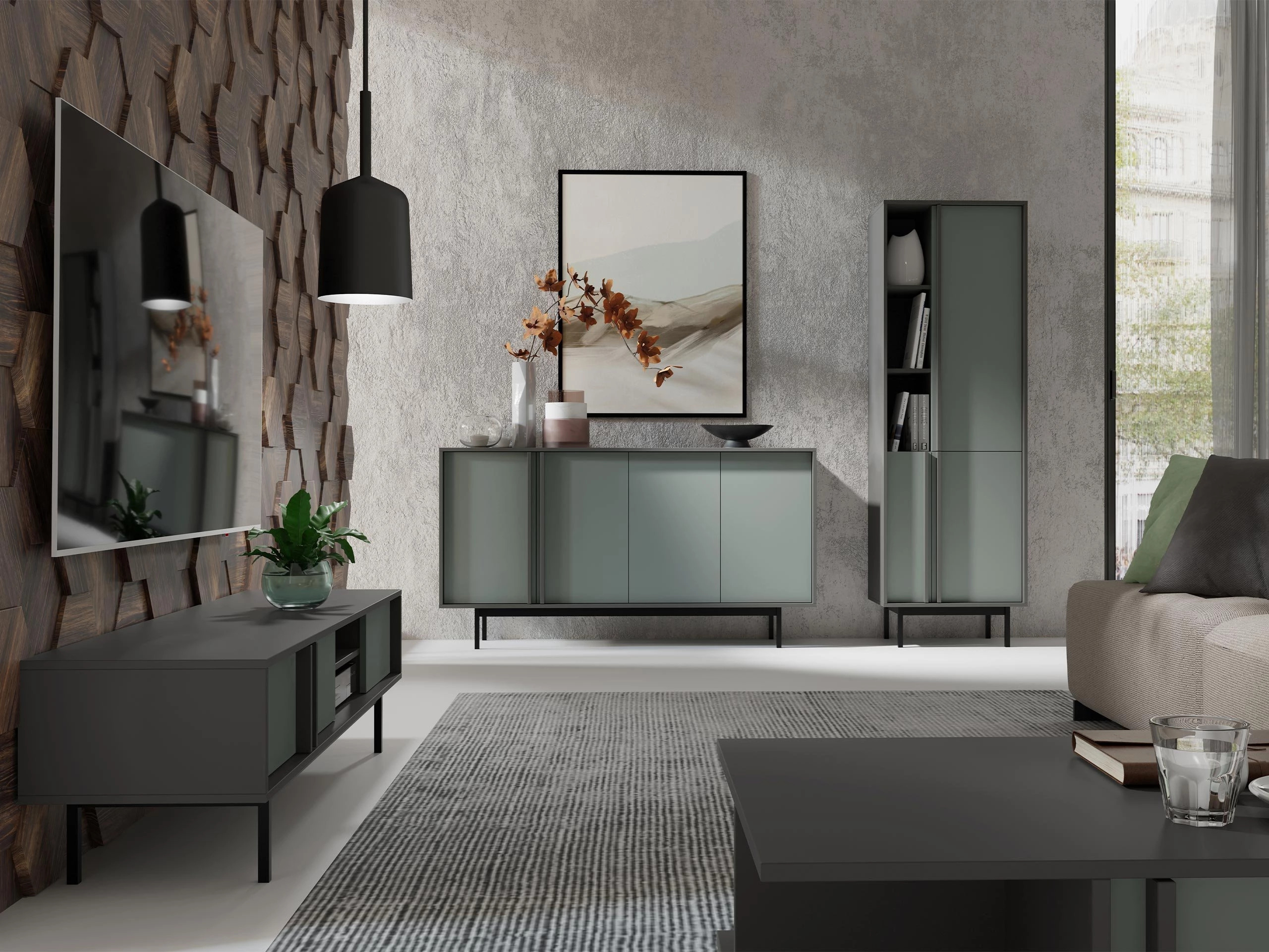 Boekenkast Levali 102 (Stoffig groen)