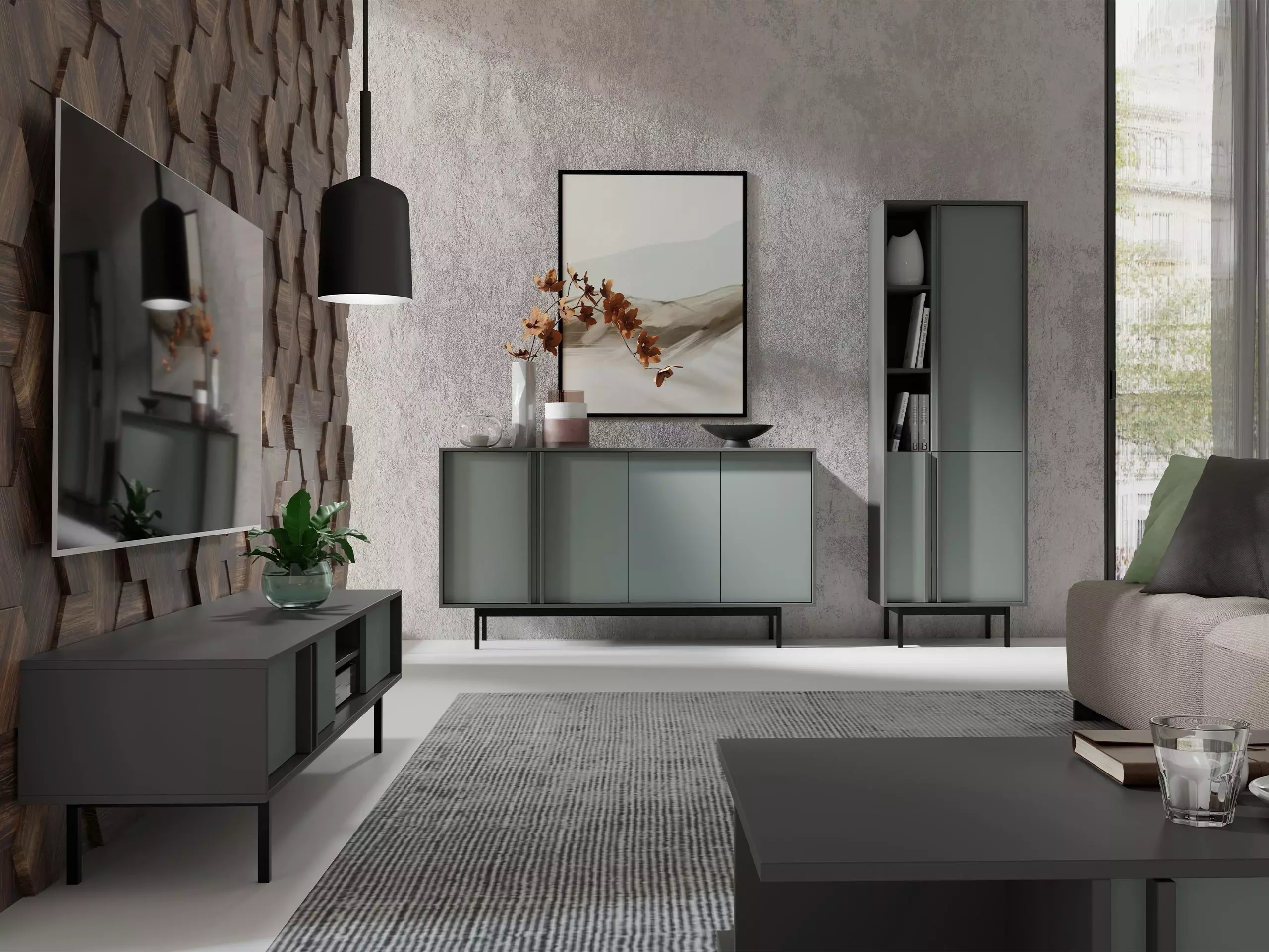 Dressoir Levali 105 (Stoffig groen)