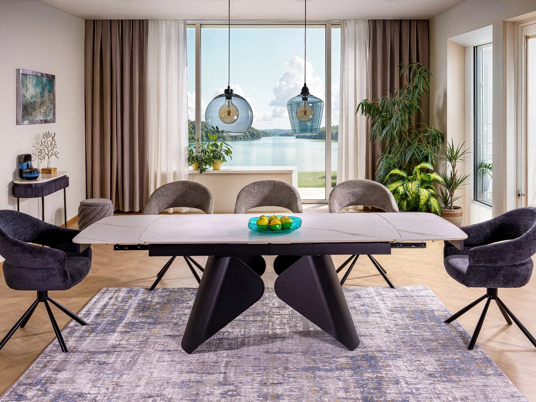 Tafel Detroit 757 (Wit marmer + Zwart)