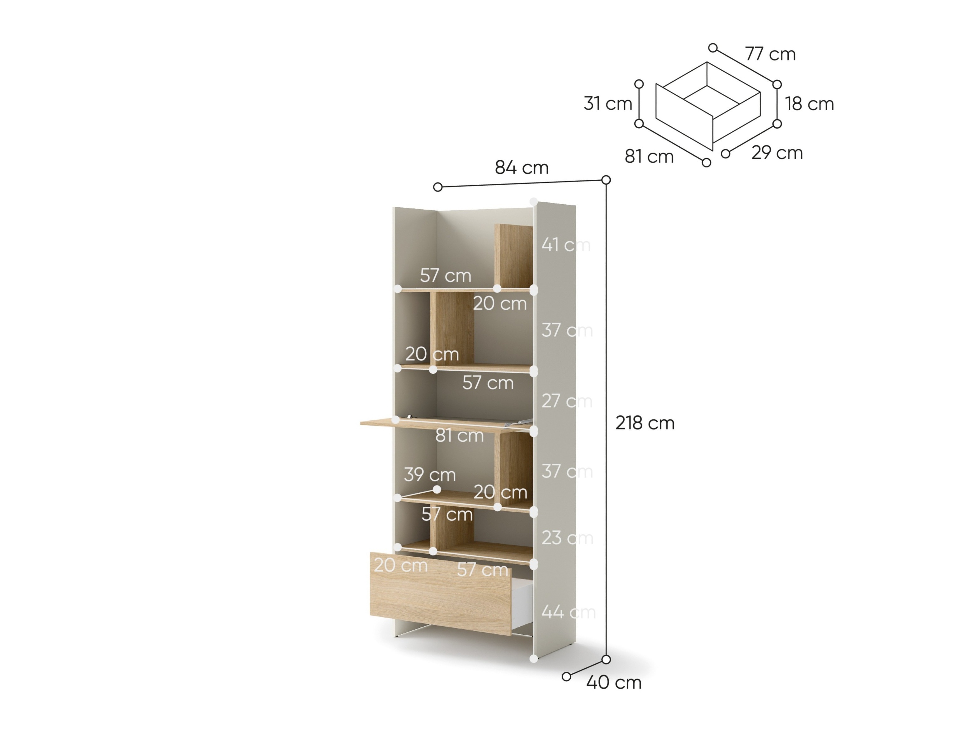 Boekenkast Concept Pro Lenart Levfere 146 (Kasjmier + Eiken)