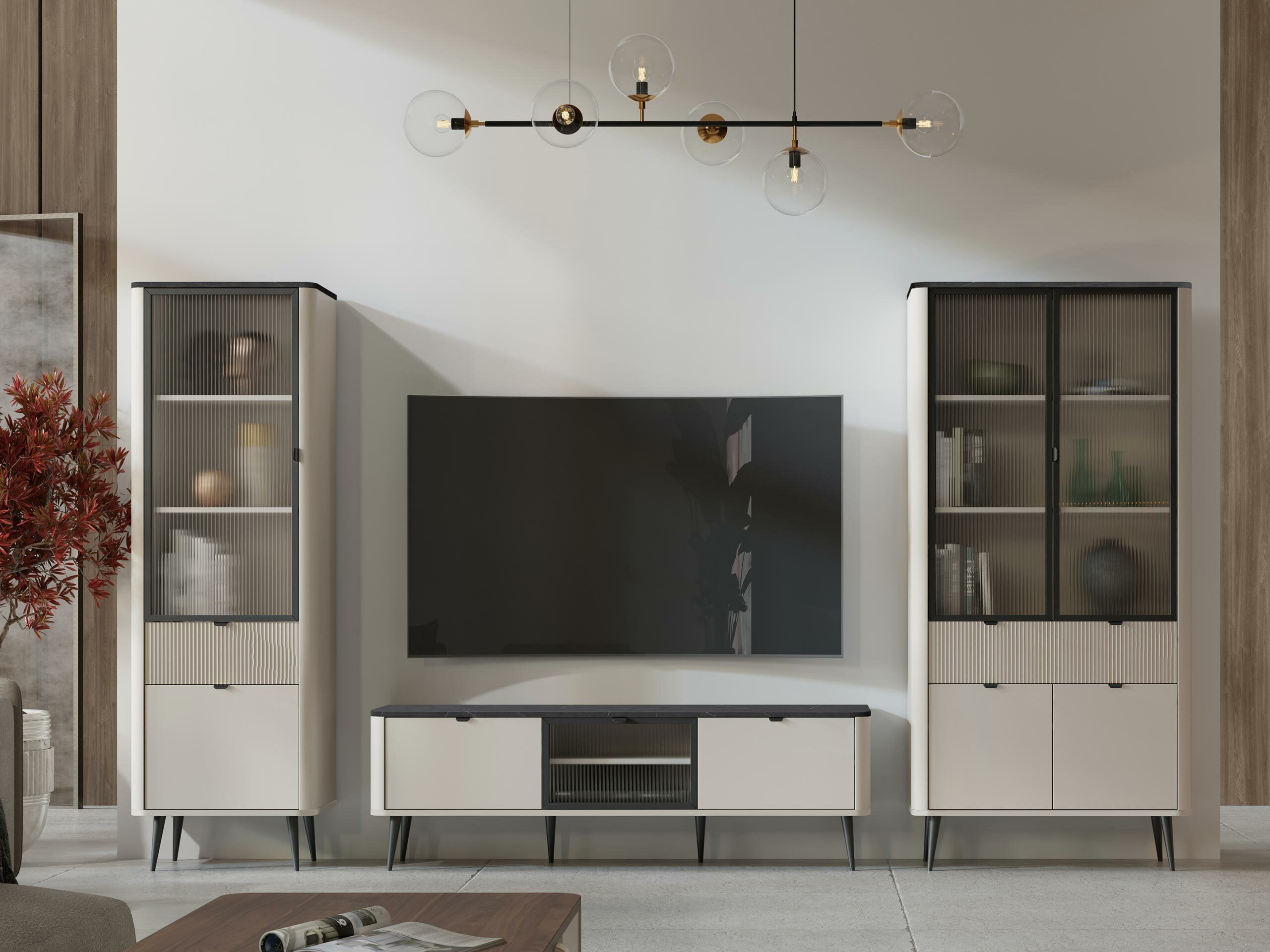 Boekenkast Lufela 102 (Kasjmier + Grijs marmer)