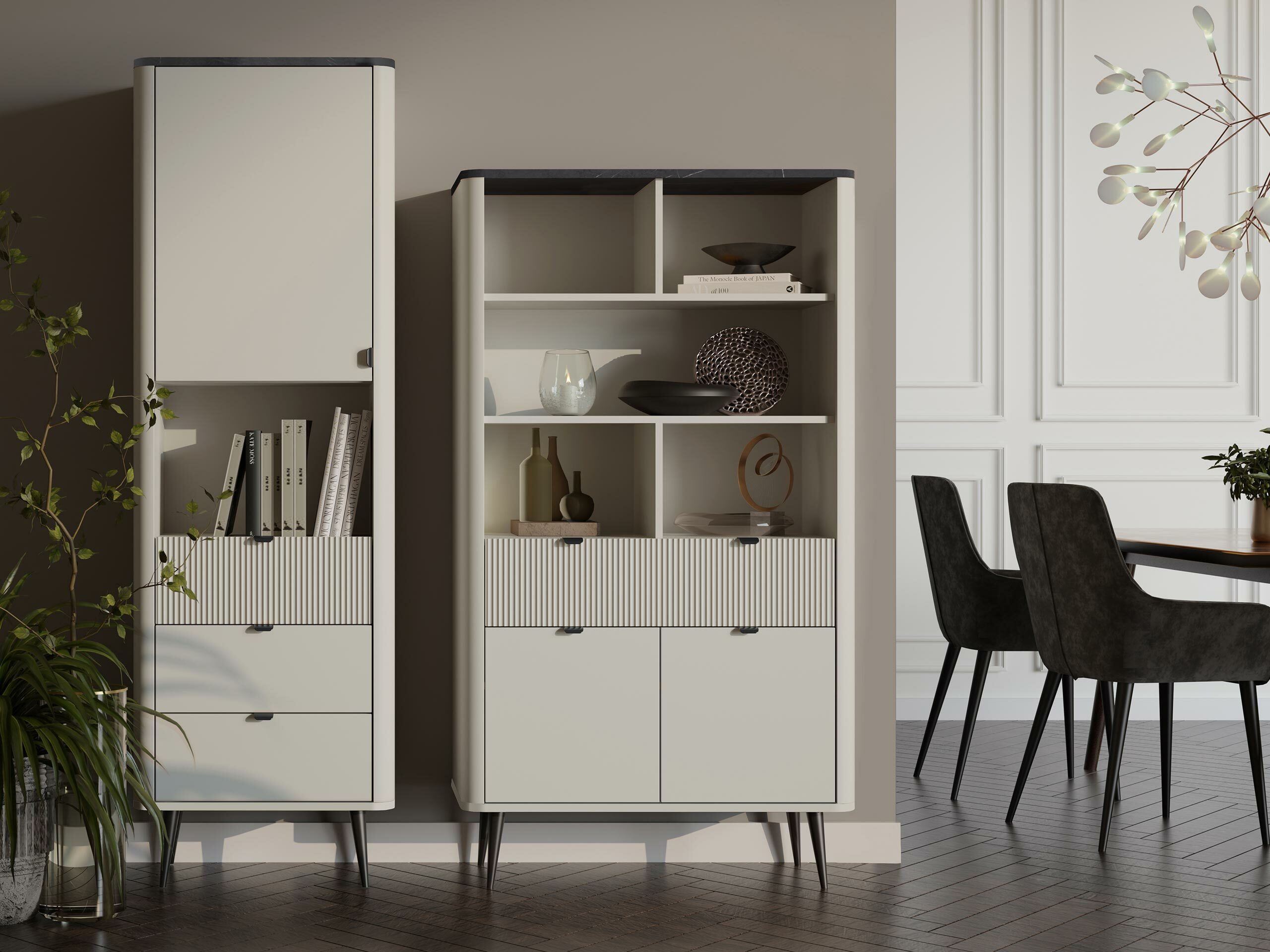 Boekenkast Lufela 108 (Kasjmier + Grijs marmer)