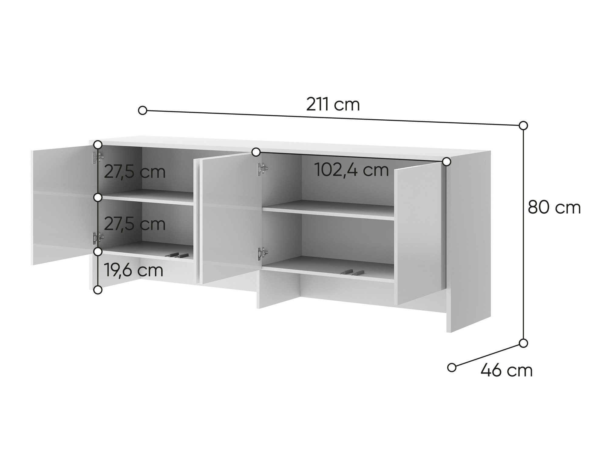 Dressoir Concept Pro Lenart Levfere 119 (Wit + Glanzend wit)