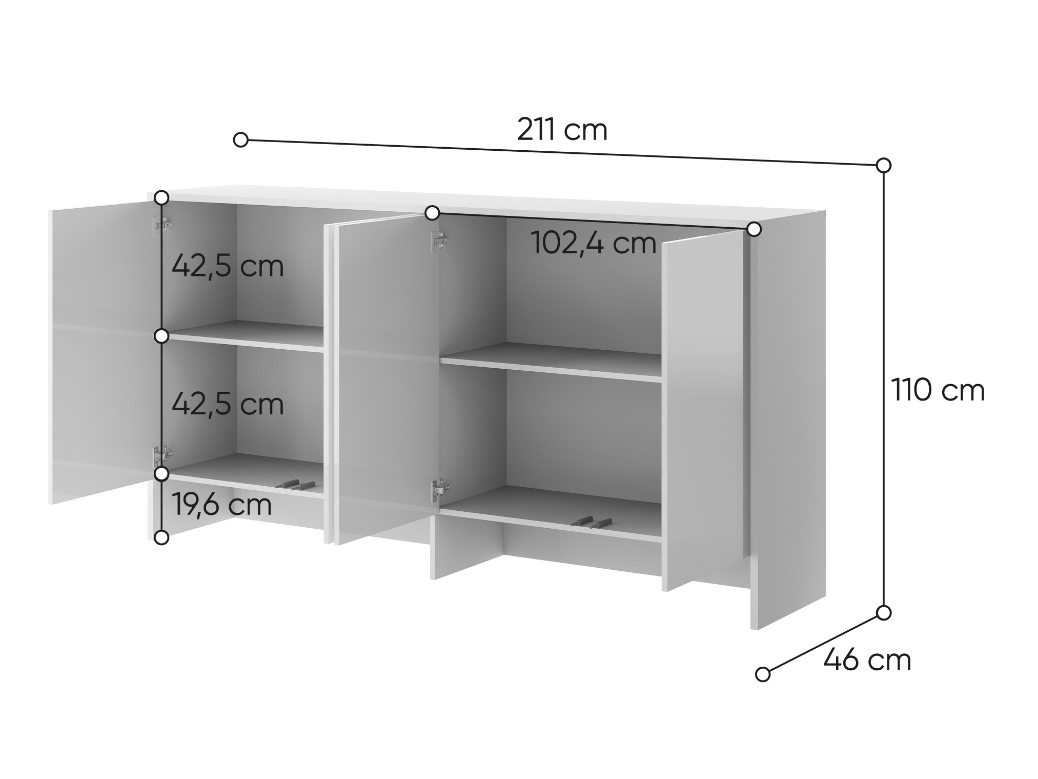 Dressoir Concept Pro Lenart Levfere 120 (Wit + Glanzend wit)