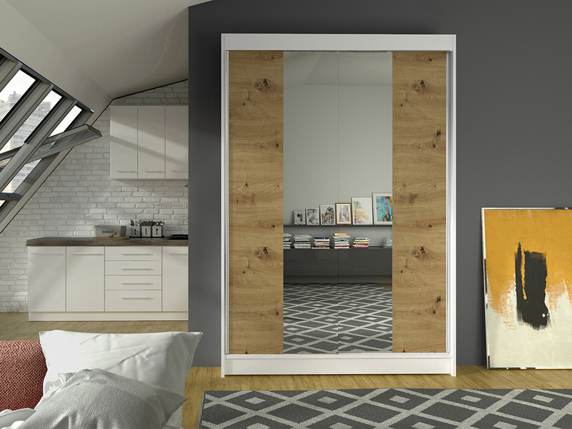 Kledingkast Closico 148 (Wit + Artisan eiken)