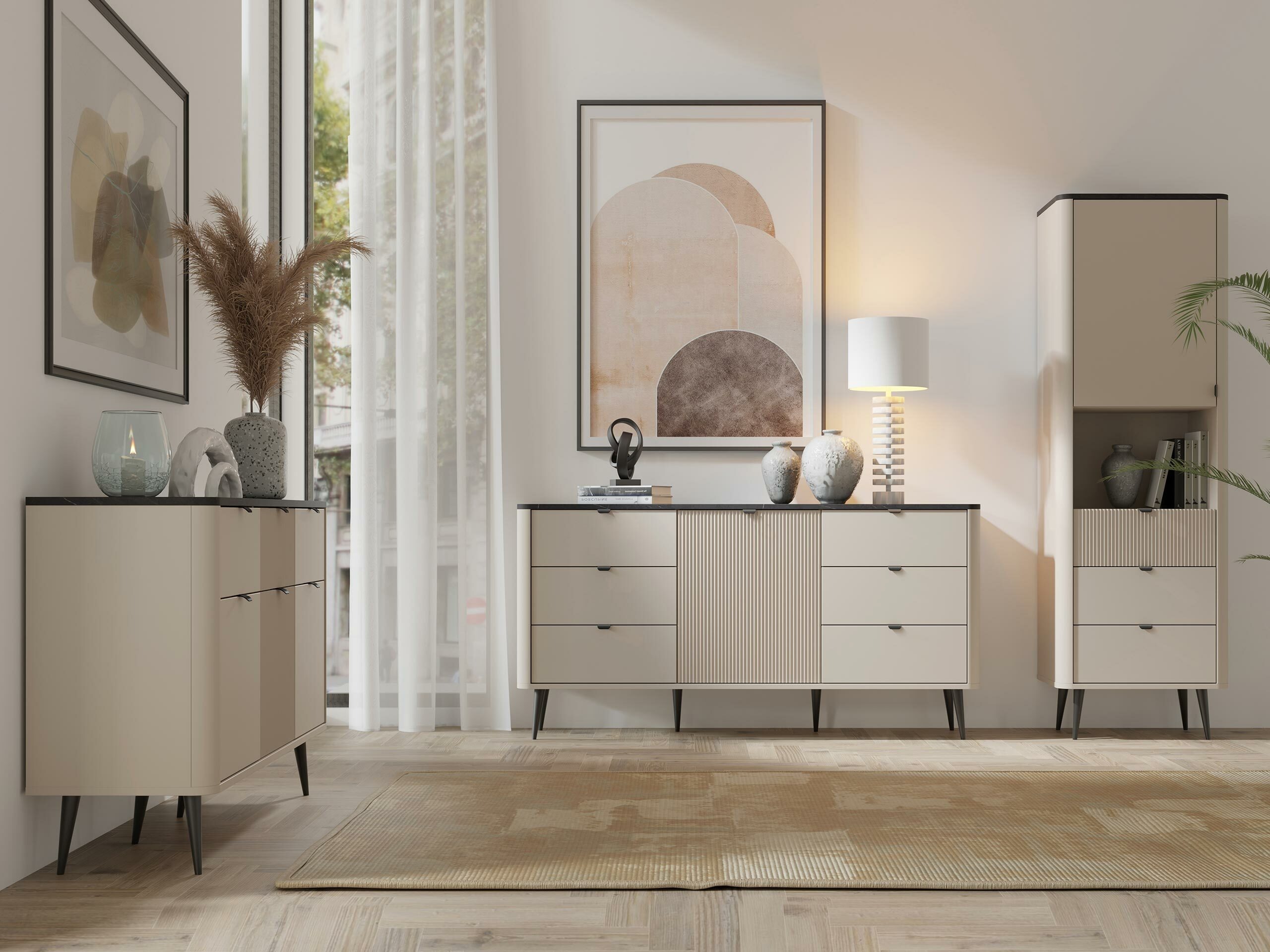 Ladekast Lufela 107 (Kasjmier + Grijs marmer)