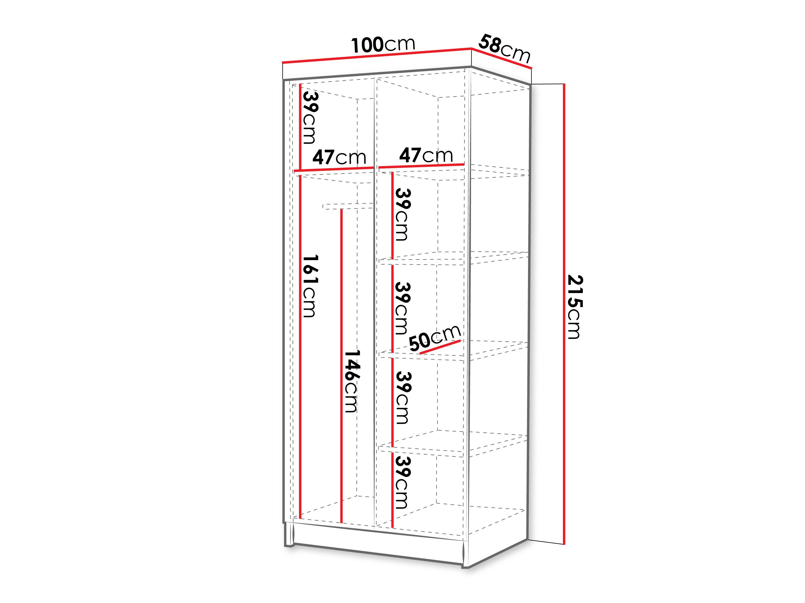 Kledingkast Closico 195 (Wit + Glanzend wit + Gouden)