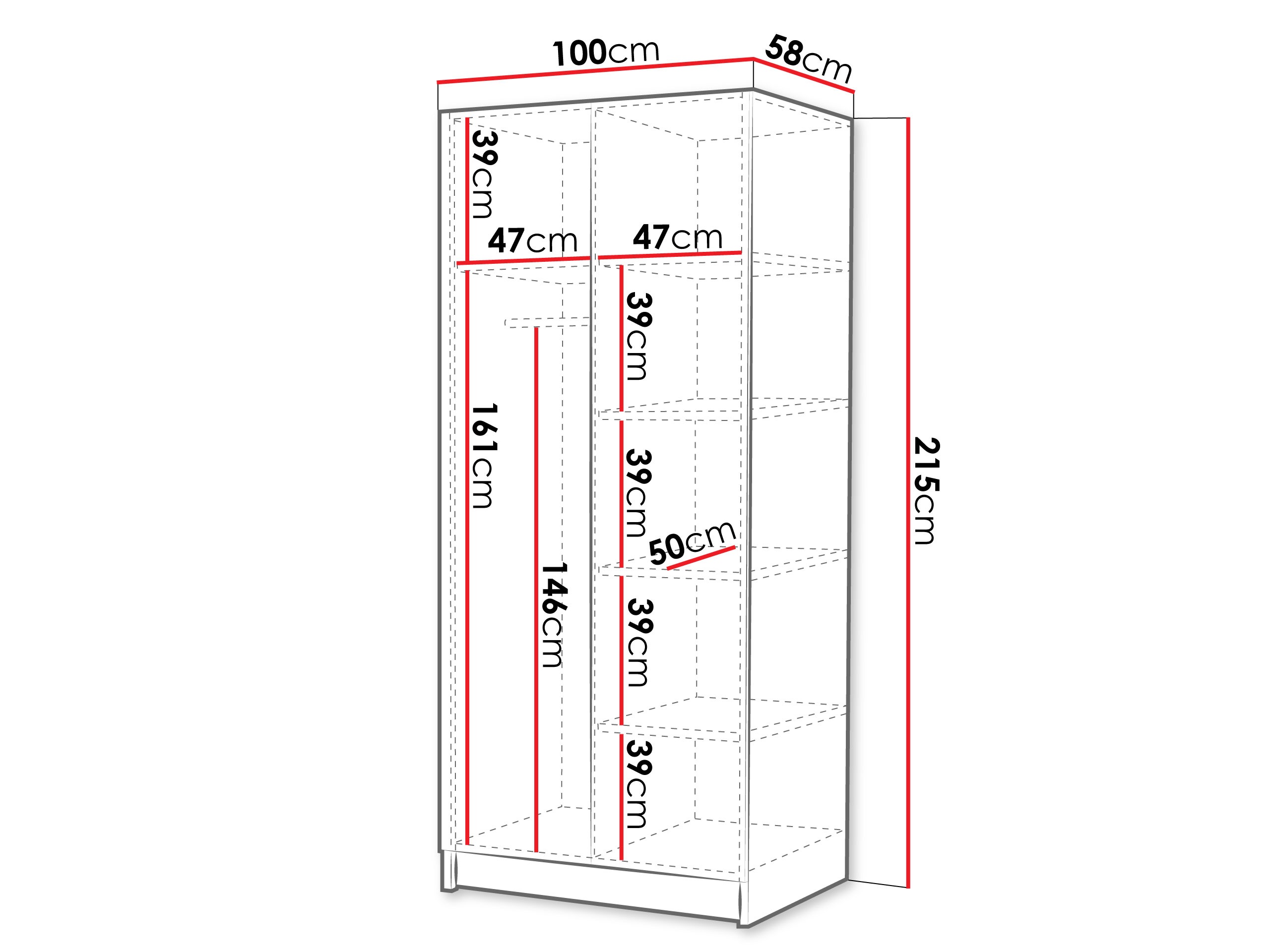 Kledingkast Closico 195 (Wit + Glanzend wit + Zwart)