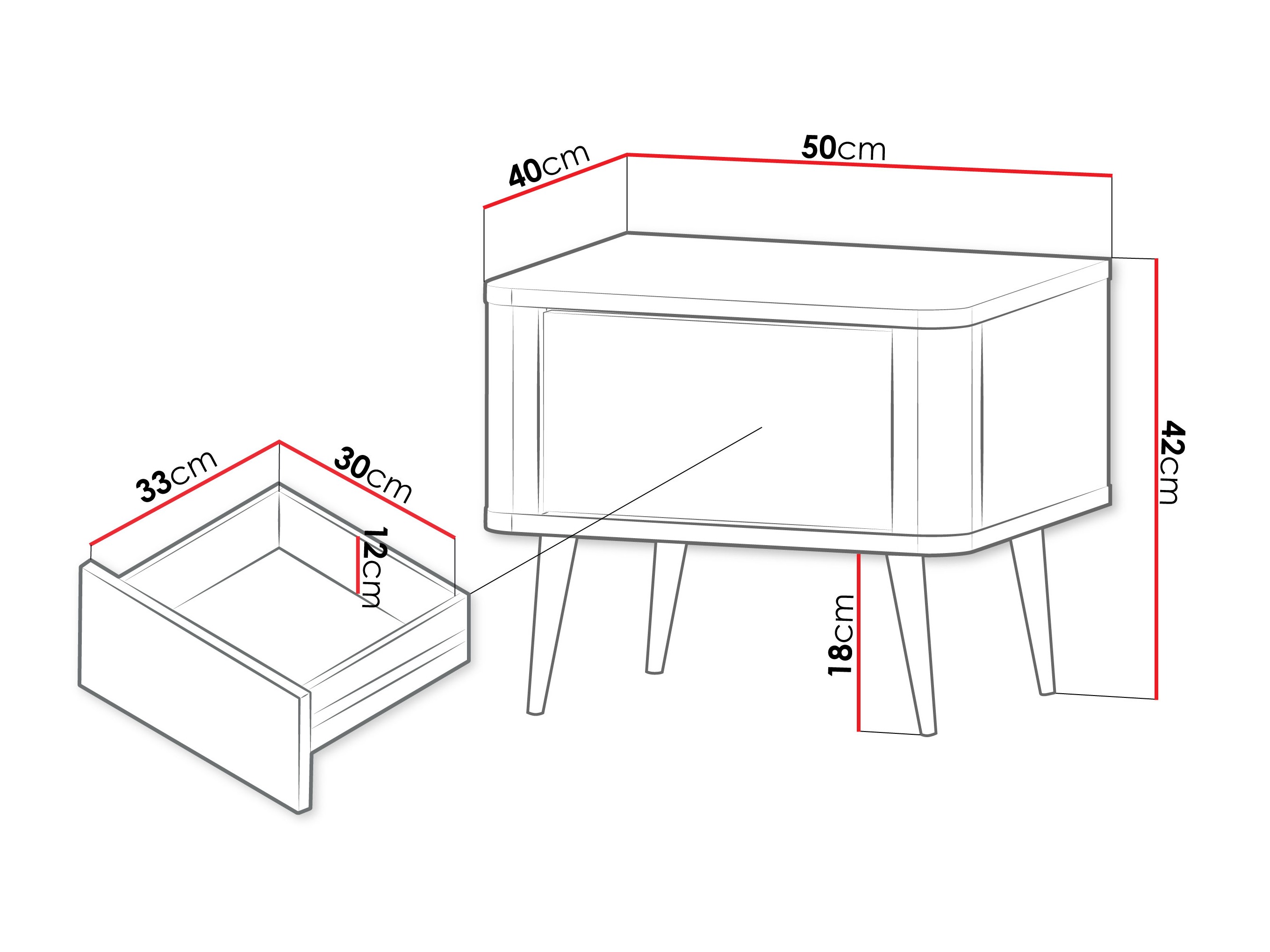 Nachtkastje Lufela 116 (Kasjmier + Notenhout)