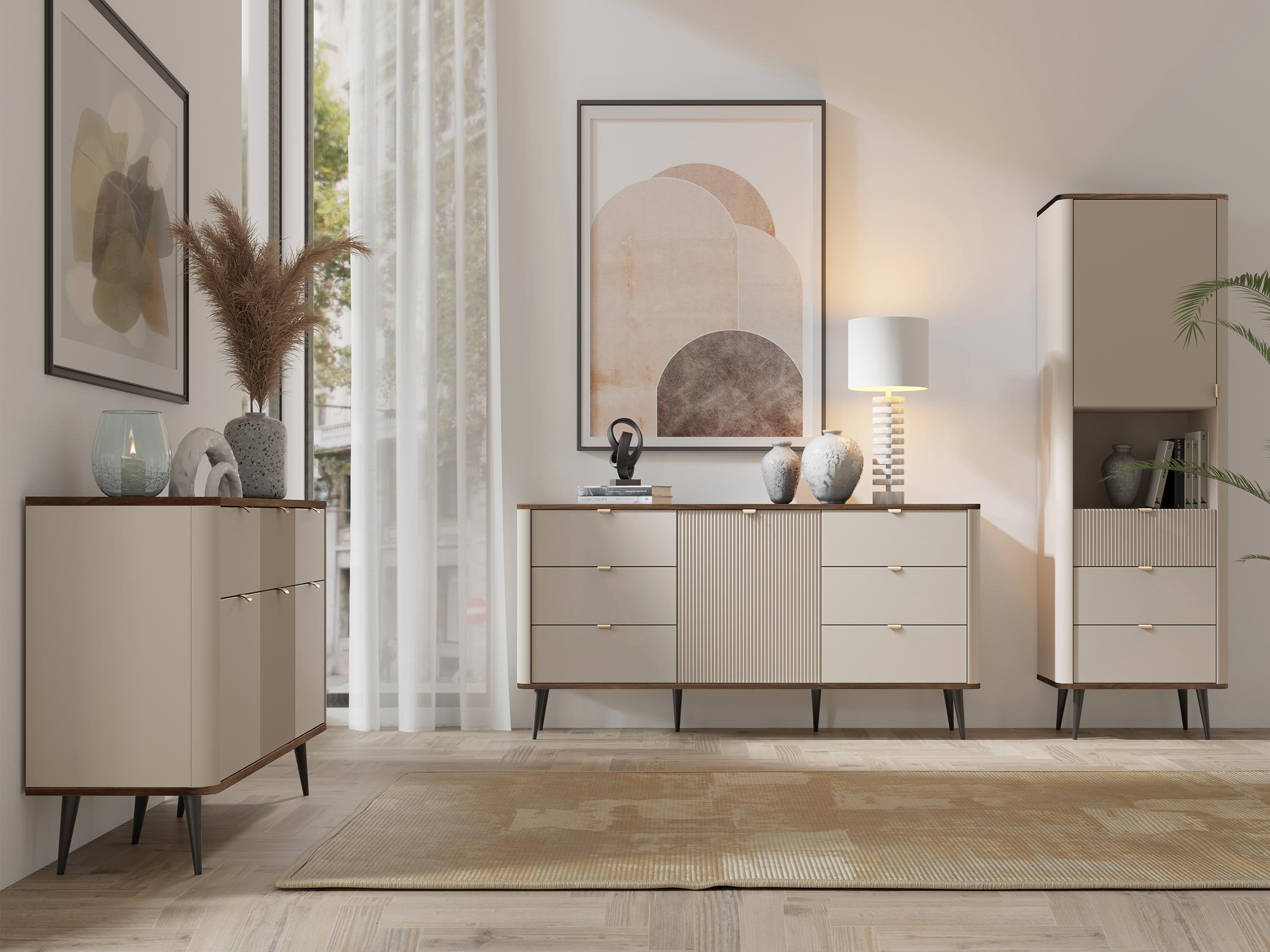 Woonkamerset Lufela 122 (Kasjmier + Notenhout)