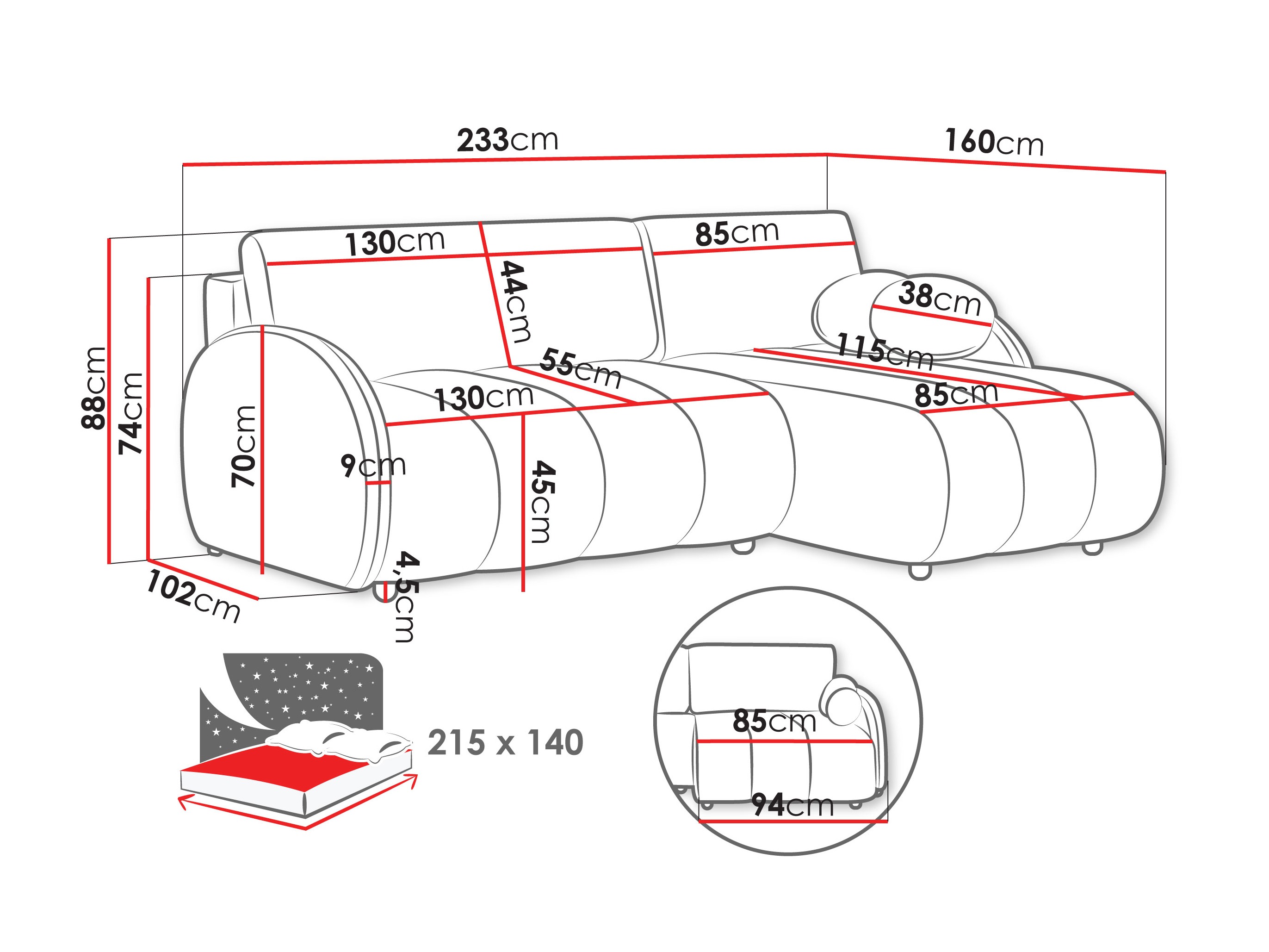 Hoekbank Columbus 247 (Sereno 686)