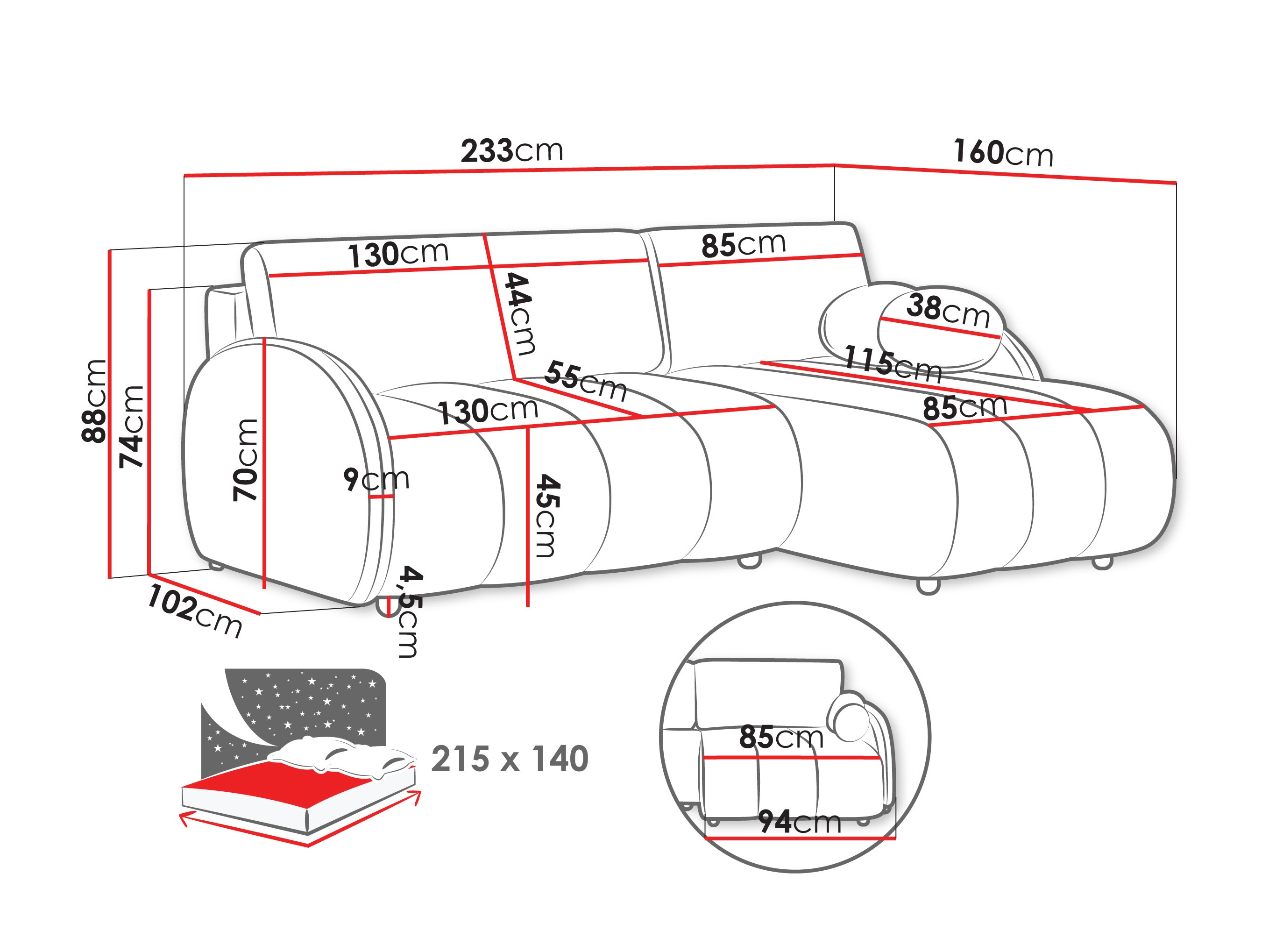 Hoekbank Columbus 247 (Sereno 692)