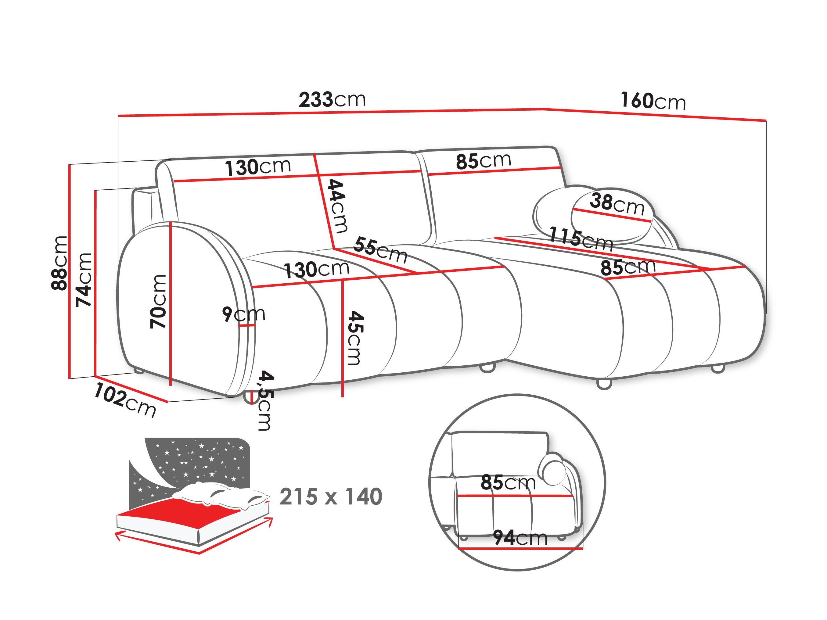 Hoekbank Columbus 247 (Sereno 695)