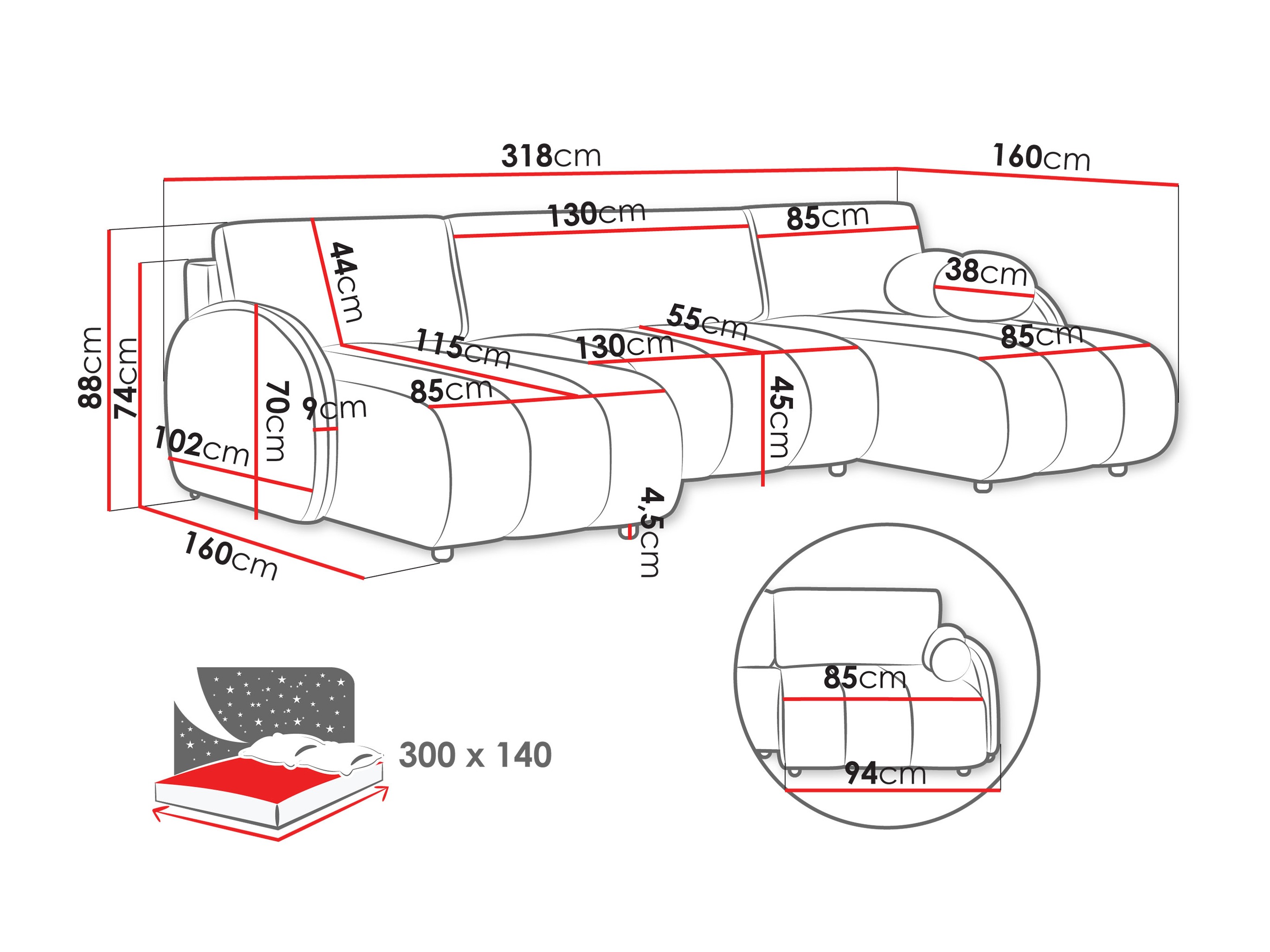 Hoekbank Columbus 248 (Sereno 684)