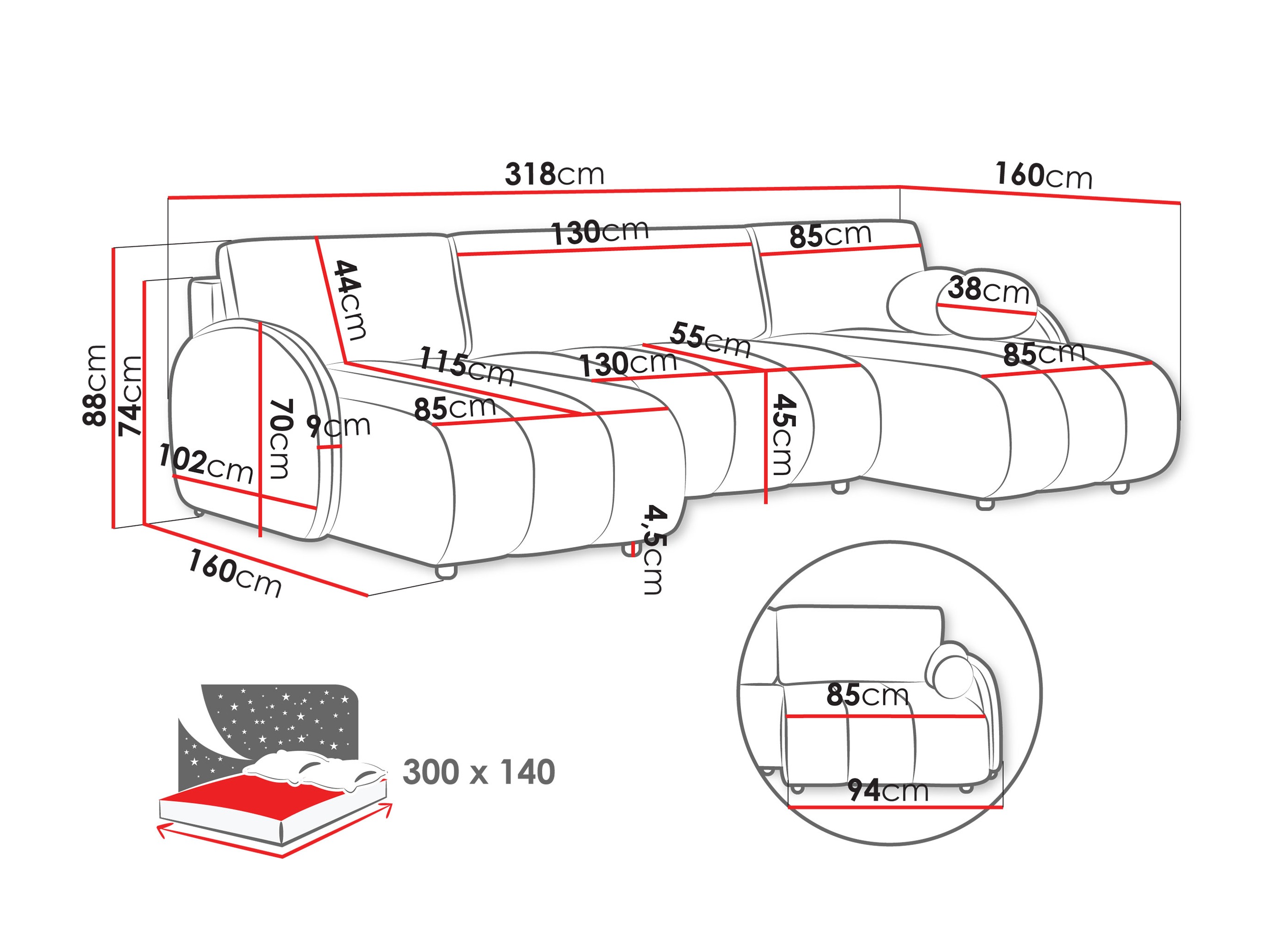 Hoekbank Columbus 248 (Sereno 689)