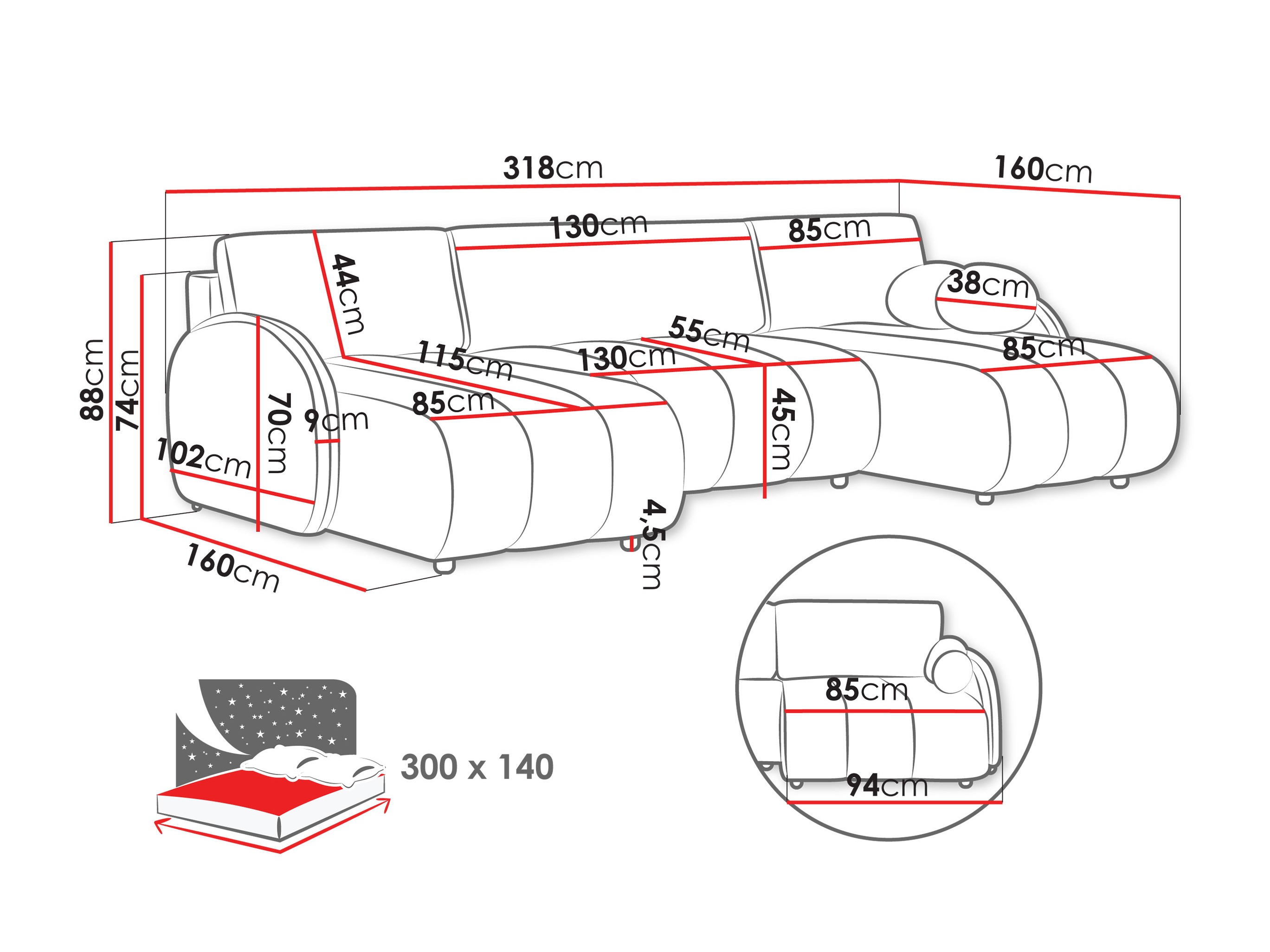 Hoekbank Columbus 248 (Sereno 695)