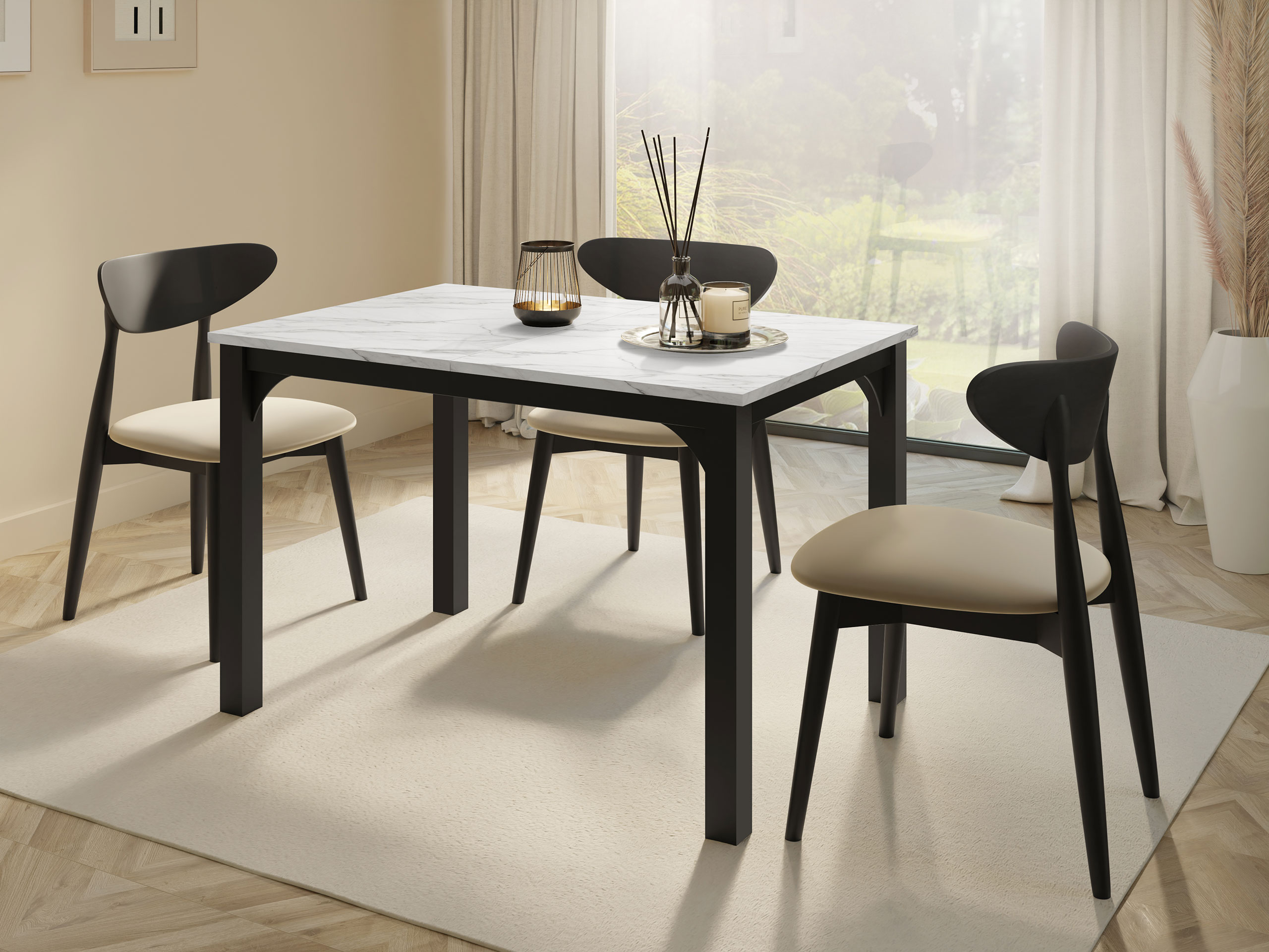 Tafel Oswego 135 (Wit marmer + Zwart)