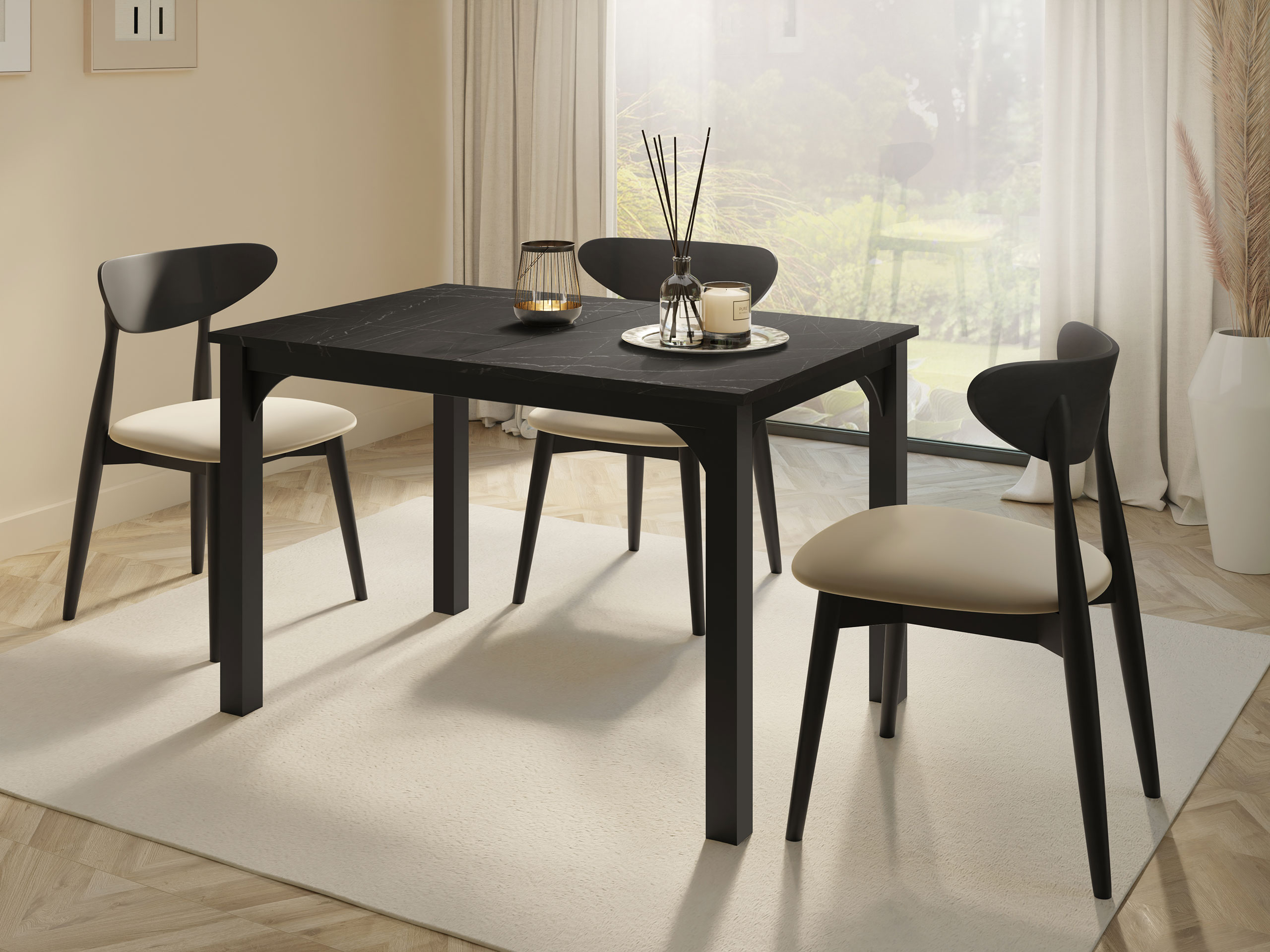 Tafel Oswego 135 (Zwart marmer + Zwart)
