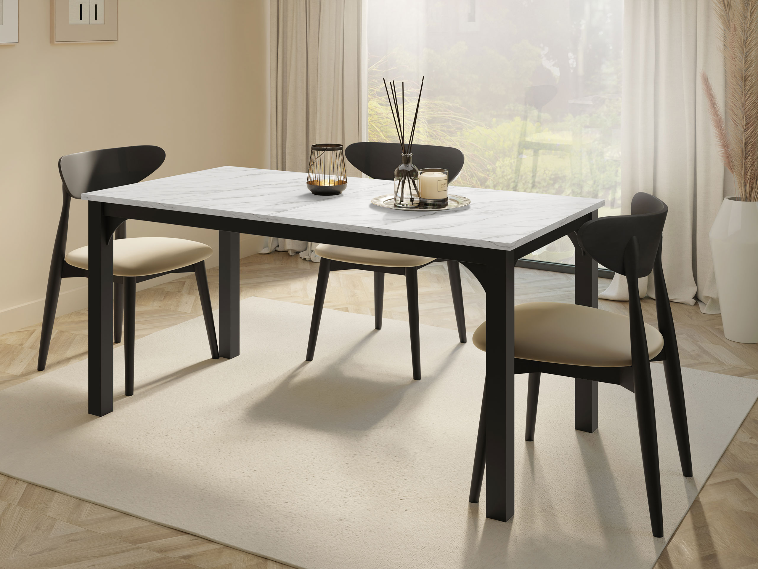 Tafel Oswego 137 (Wit marmer + Zwart)