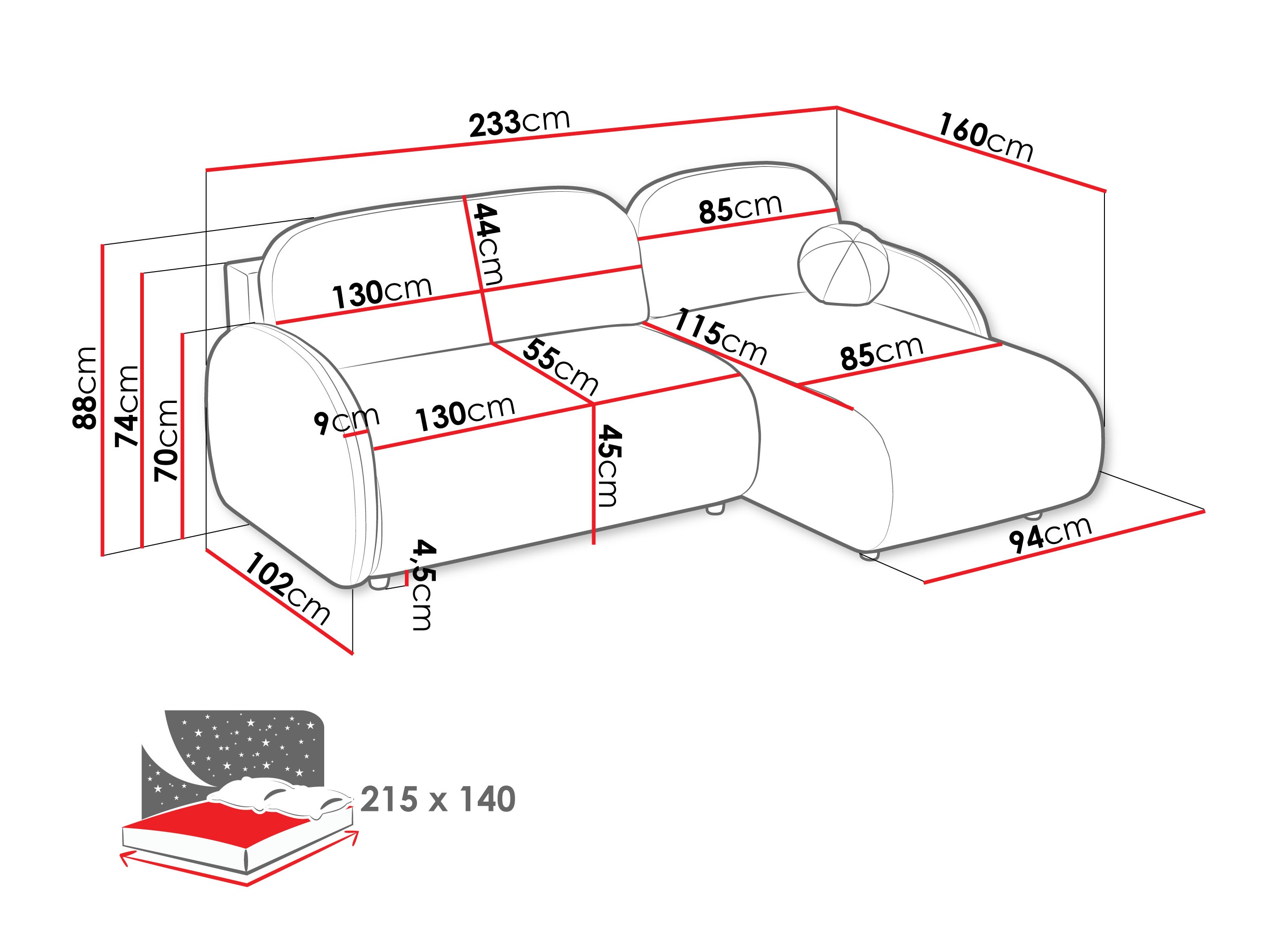 Hoekbank Columbus 249 (Sereno 686)