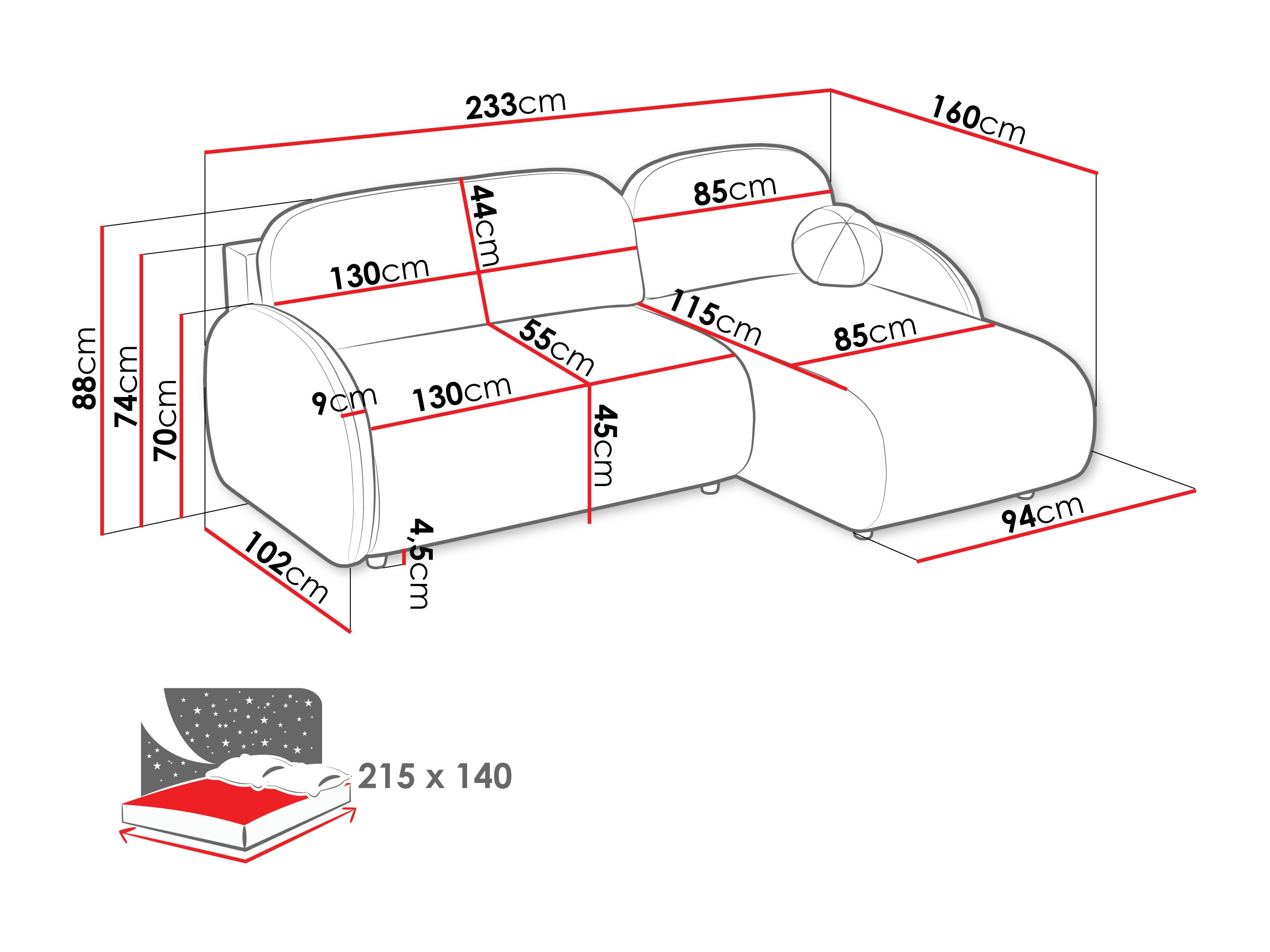 Hoekbank Columbus 249 (Sereno 687)