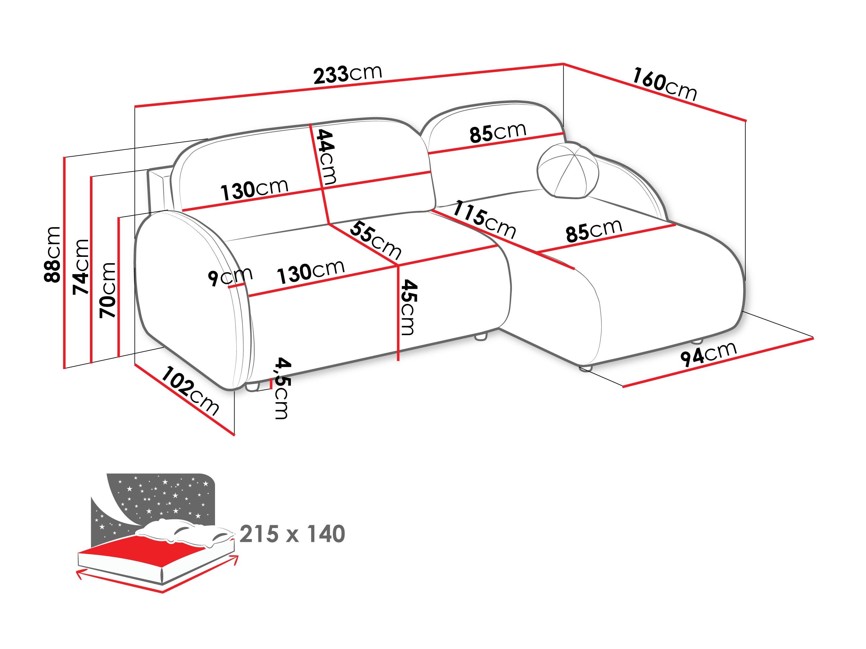 Hoekbank Columbus 249 (Sereno 689)
