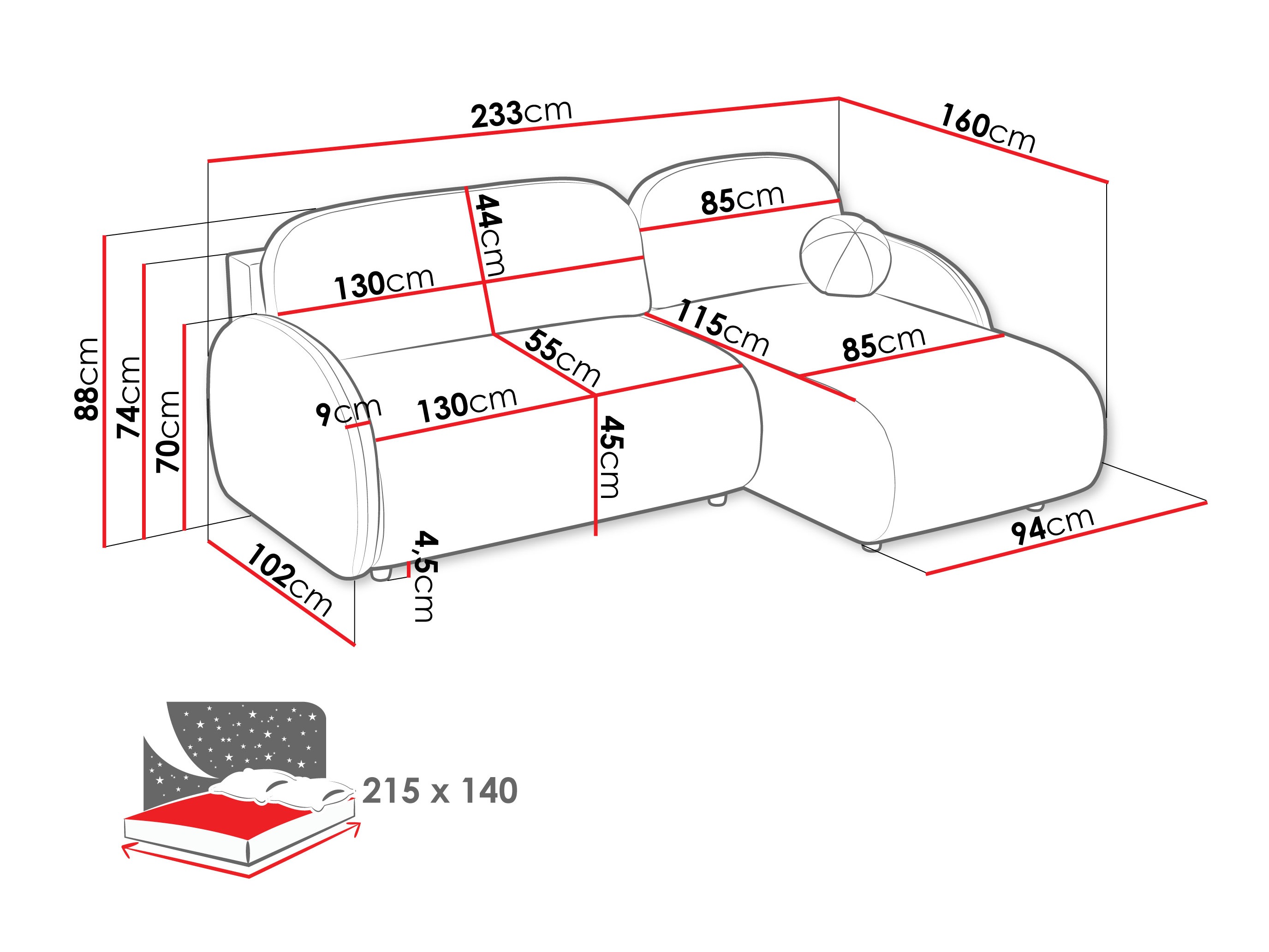 Hoekbank Columbus 249 (Sereno 695)