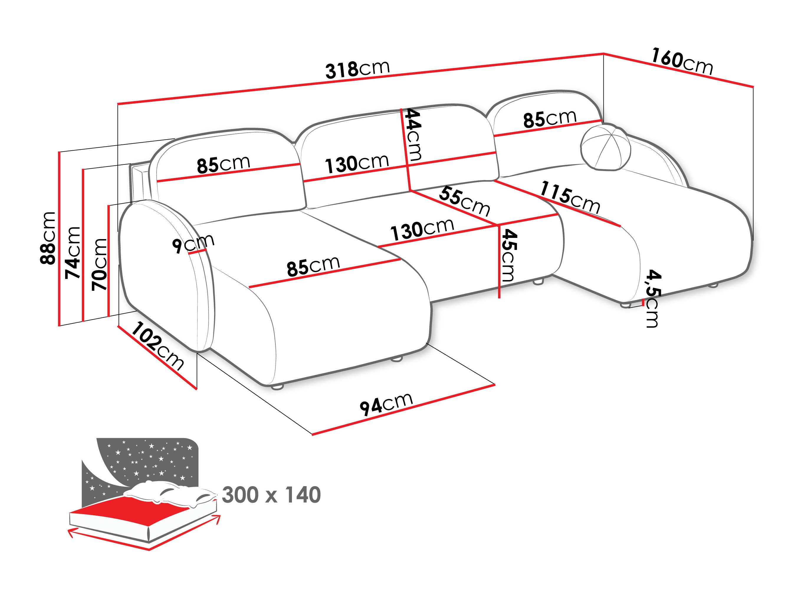 Hoekbank Columbus 250 (Sereno 681)