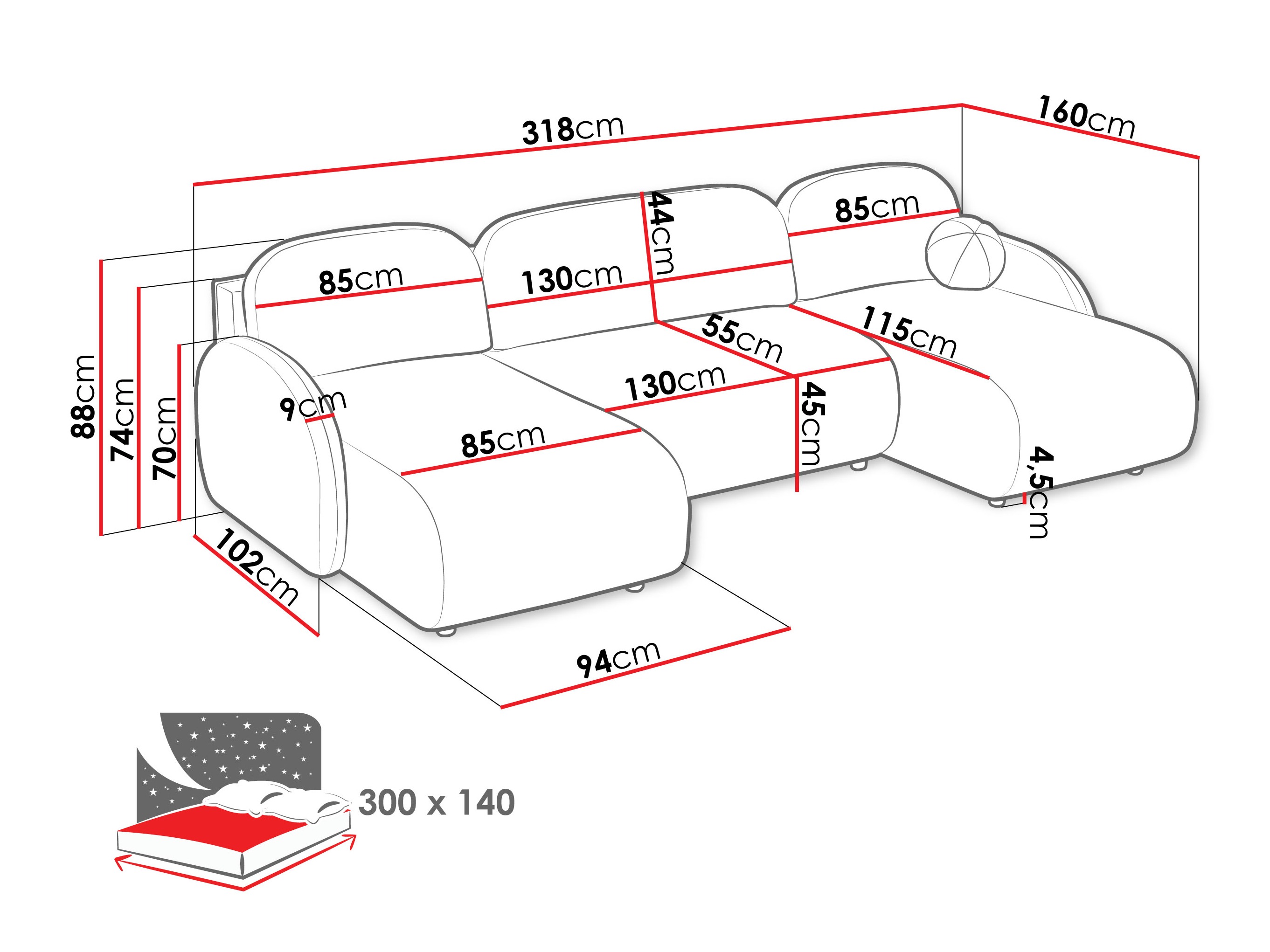 Hoekbank Columbus 250 (Sereno 687)
