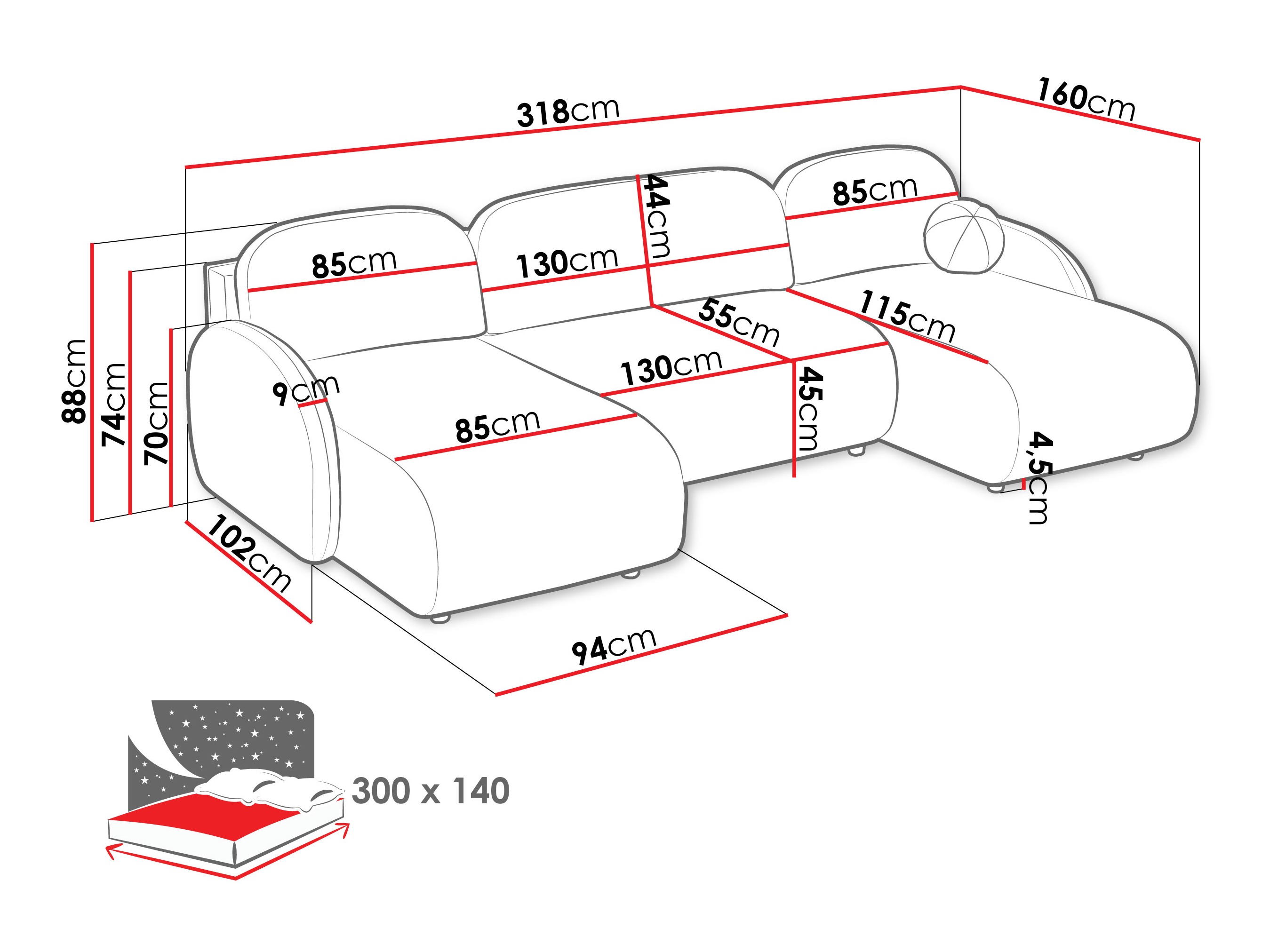 Hoekbank Columbus 250 (Sereno 689)